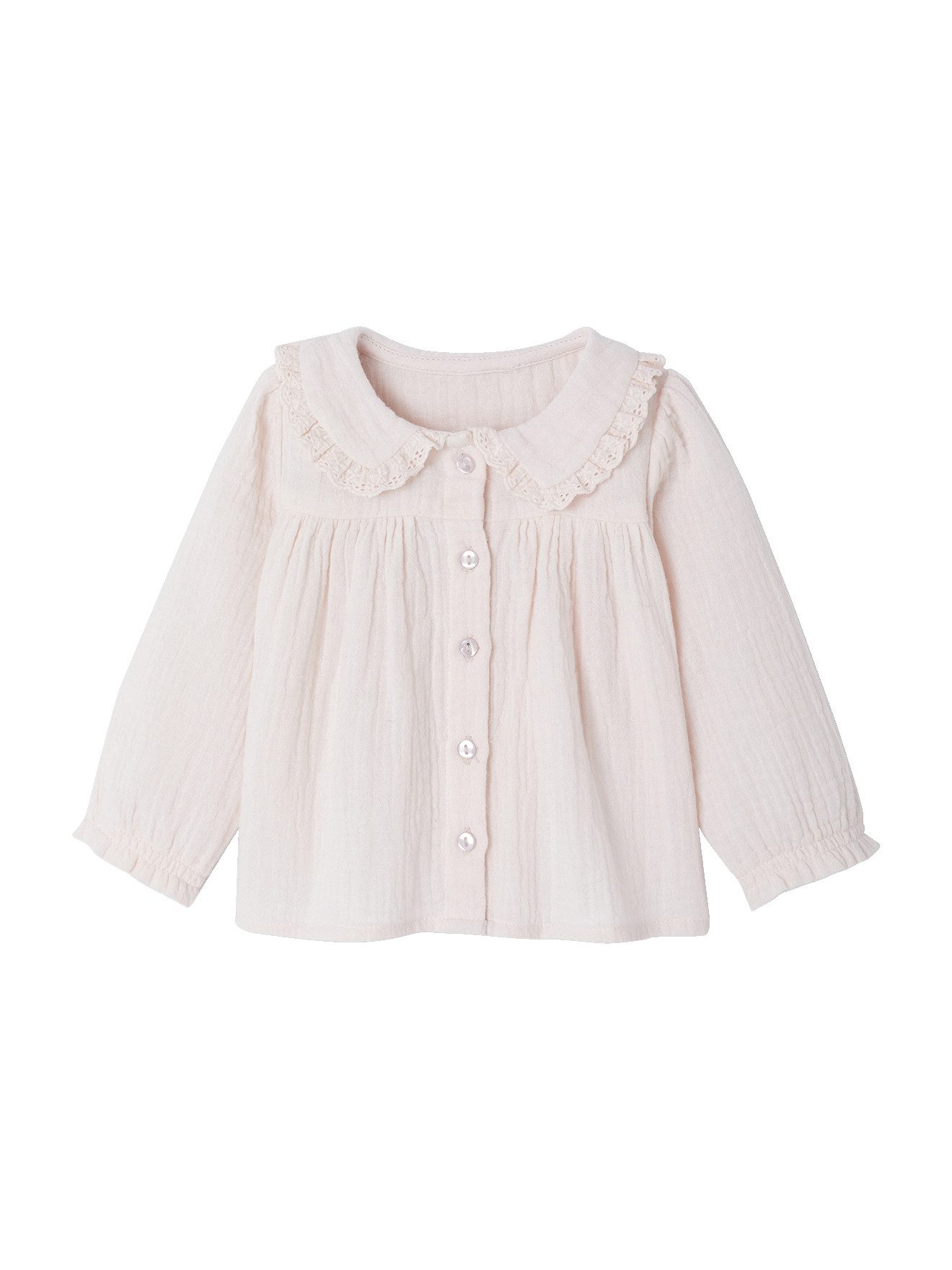 Langarmhemd Baby Bluse mit Bubikragen, Baumwollmusselin