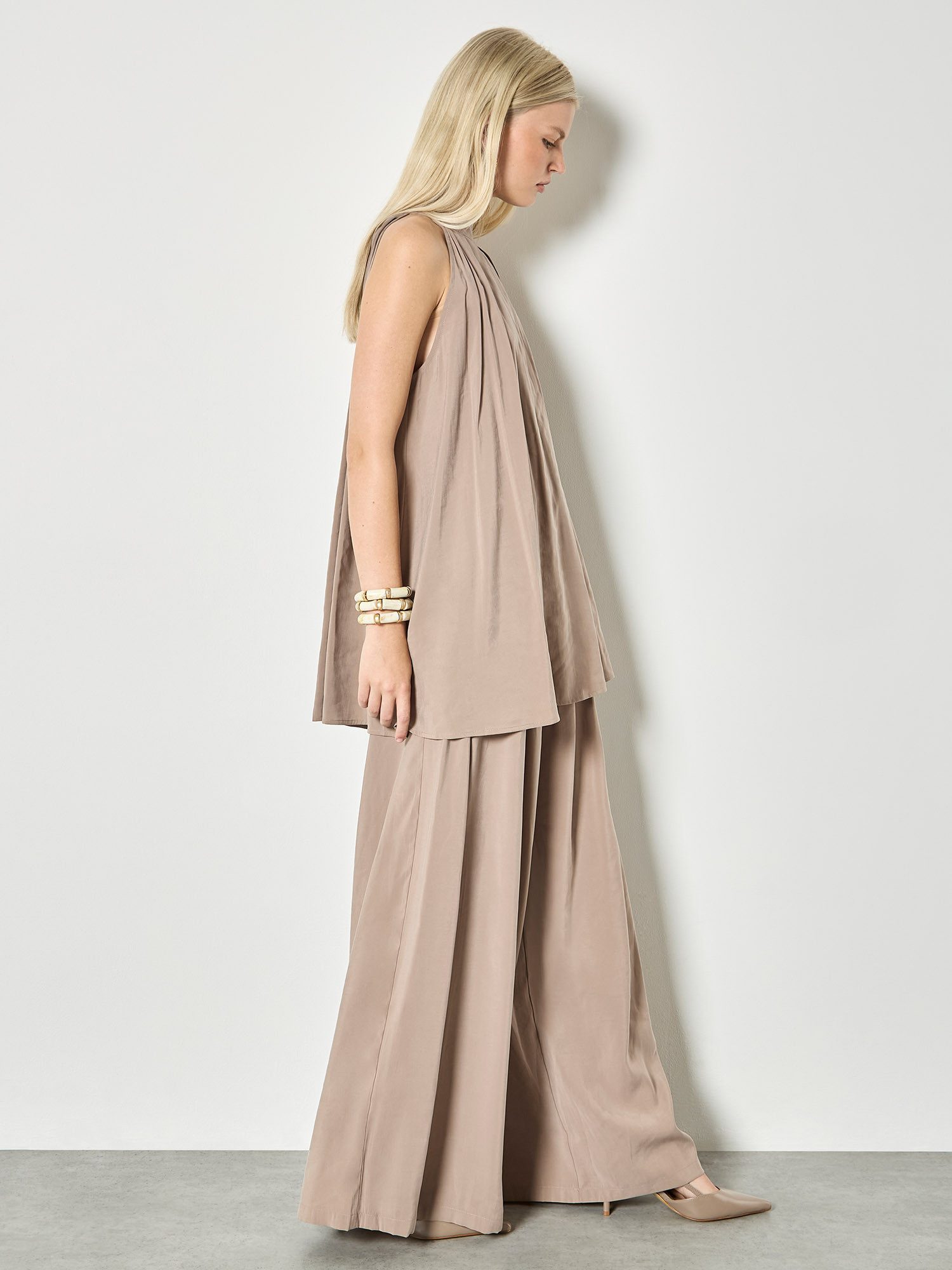 Apricot Palazzohose Plissee-Hose mit weitem Bein