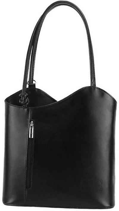 FLORENCE Schultertasche »D2OTF106F Florence 2in1 Echtleder Damen Handtasche« (Schultertasche), Damen Tasche aus Echtleder in schwarz, Made-In Italy