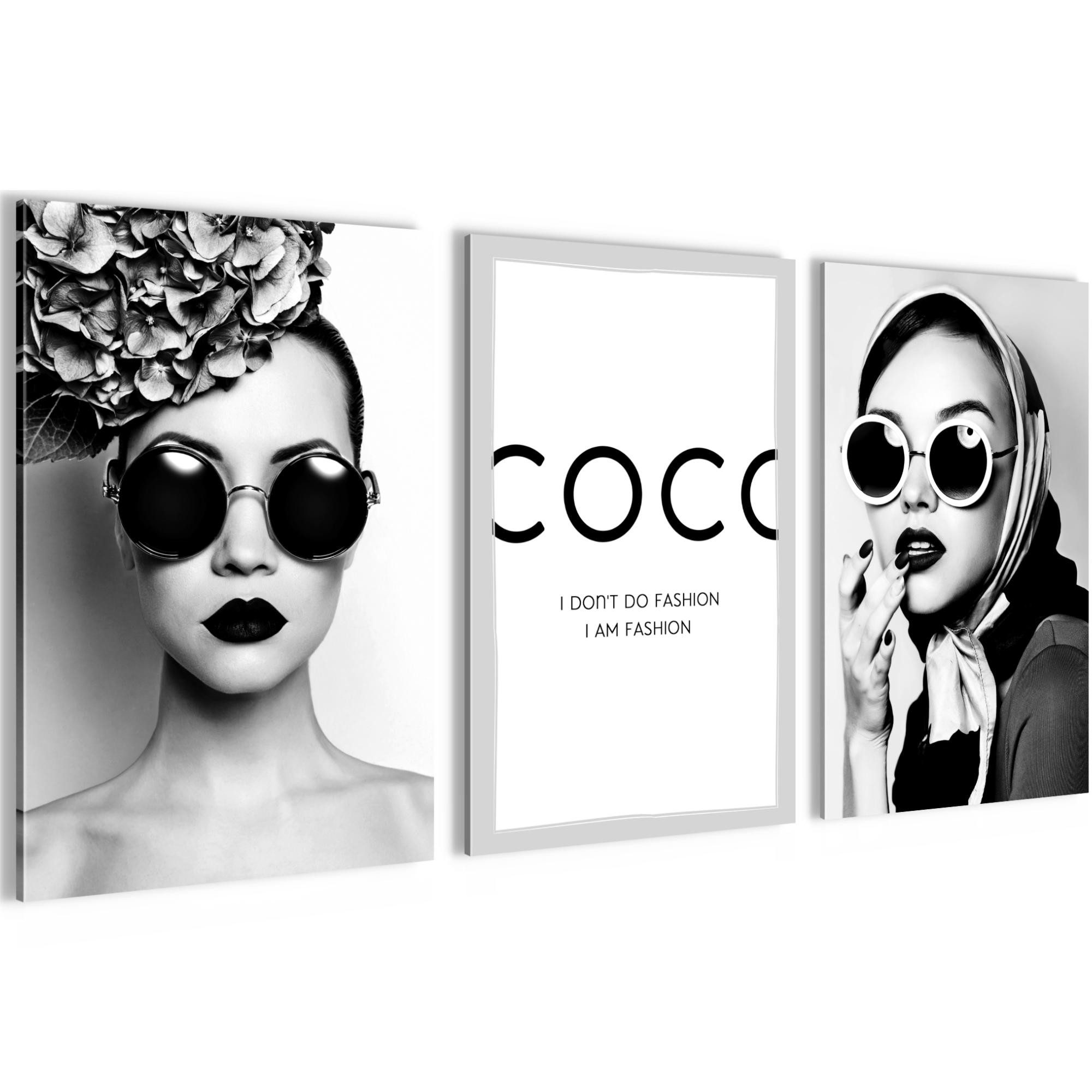 Novart Wandbild Bilder Coco Fashion AUFHÄNGFERTIG für Mädchen Teenager Deko N028736a, 40 x 60 cm - 3 Bilder