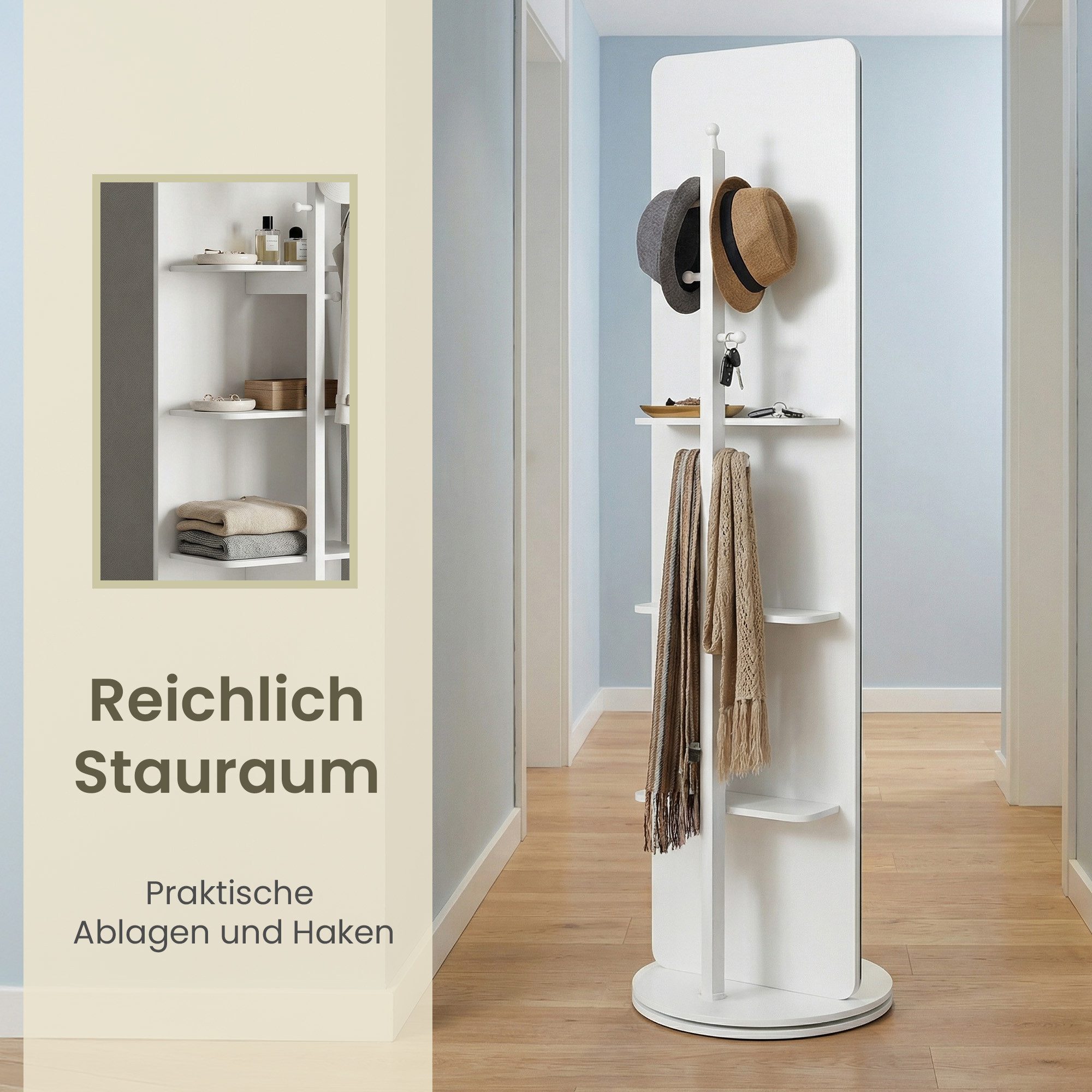 SONGMICS Standspiegel 360° drehbarer Spiegel mit Vergrößerungsspiegel, 163 x 45 cm (H×D), für Schlafzimmer, Wohnzimmer – Bild 5 von 5