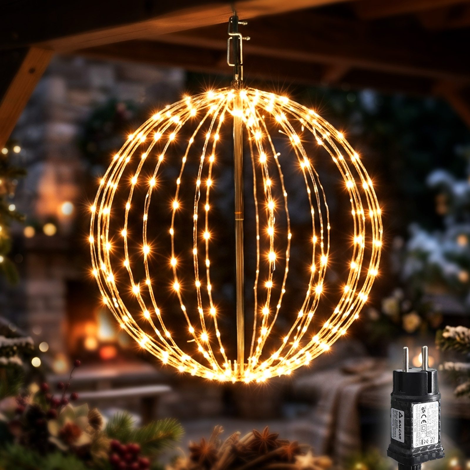 Salcar LED Kugelleuchte LED Garten Weihnachtsdeko Außen Kugel Lichter Ø30/45/55cm Leuchtkugel, Stecker, LED fest integriert, Warmweiß, Weihnachtsbeleuchtung mit Timer, Speicherfunktion, 8 Modi