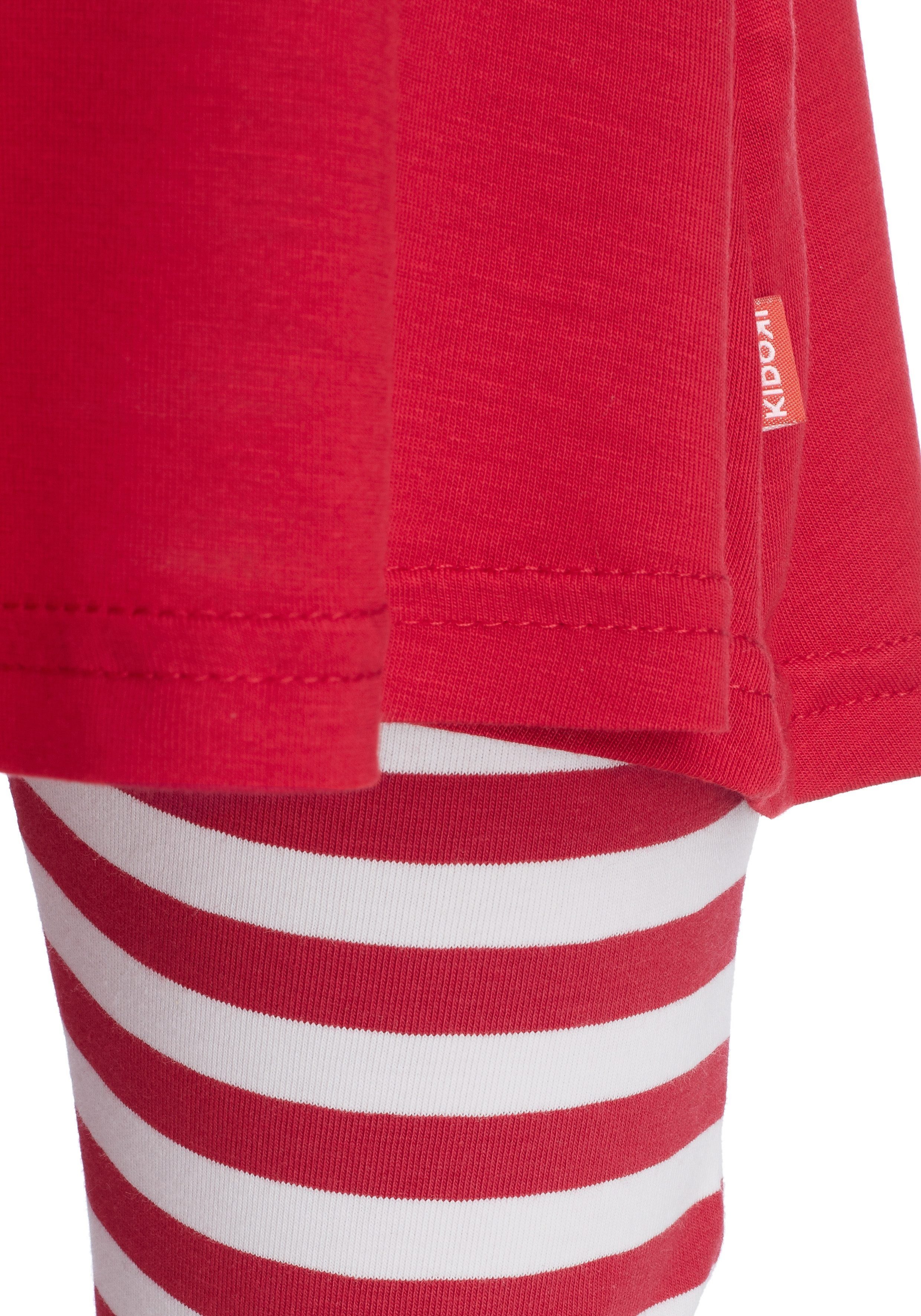 KIDSWORLD Kleid, Leggings rot-weiß und Haarband maritim geringelt Haarband & (Set, Capri 3-tlg)