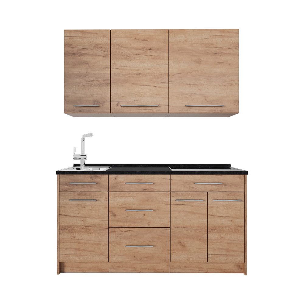 Vicco Küchenzeile Fame-Line, Goldkraft Eiche/Goldkraft Eiche, 150 cm Arbeitsplatte An...