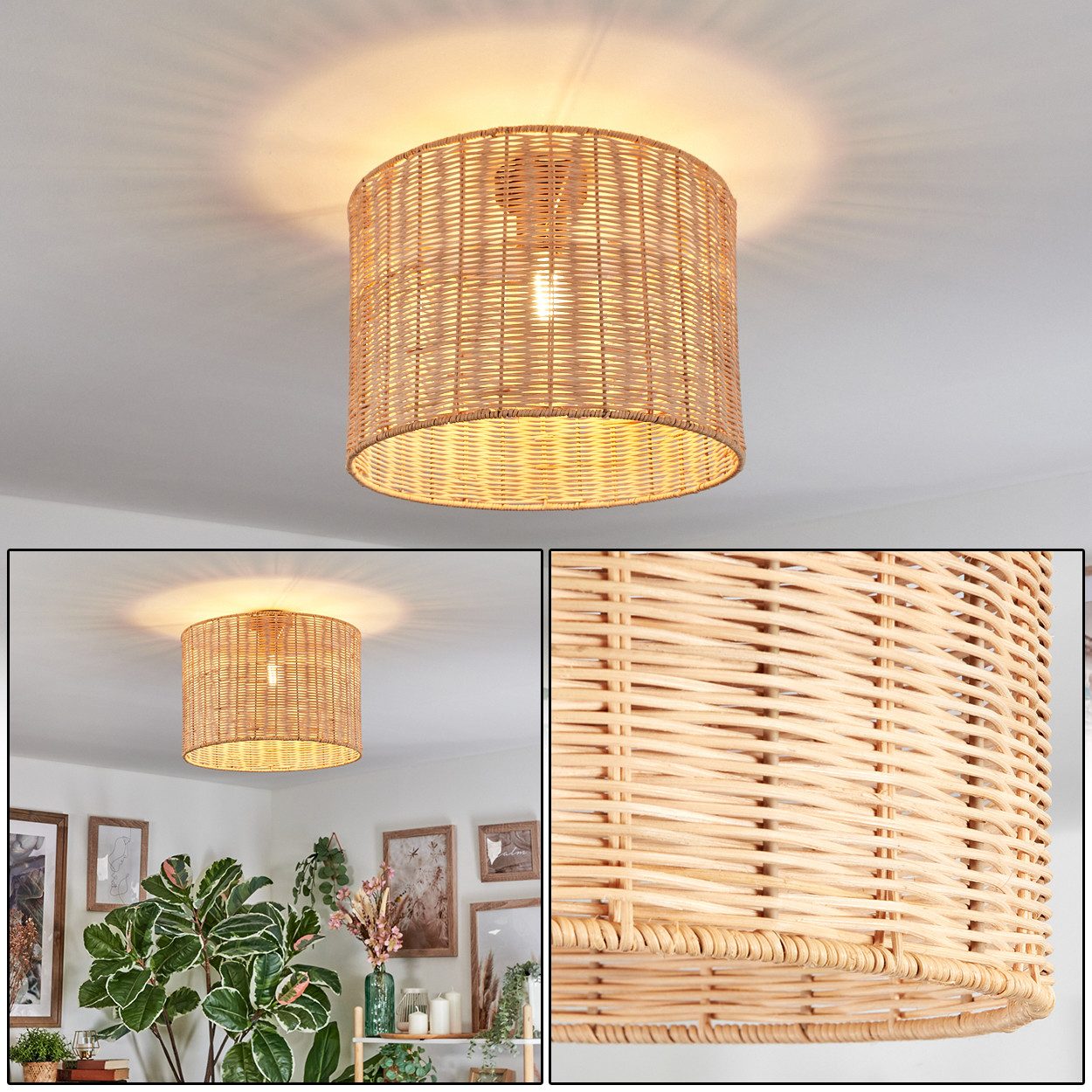 hofstein Deckenleuchte Deckenlampe aus Metall/Rattan in günstig online kaufen