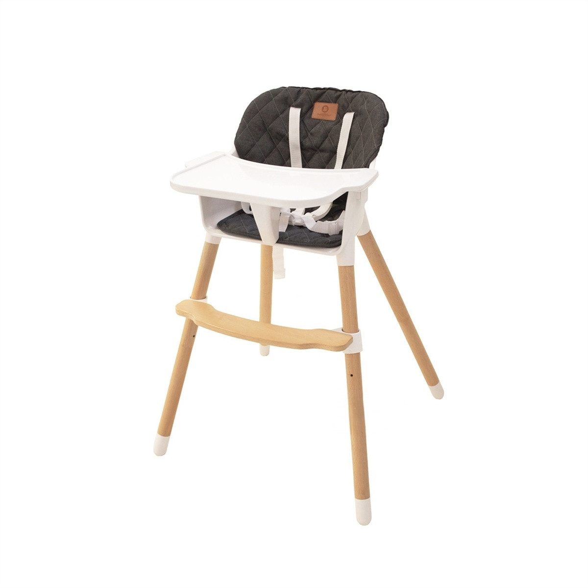 Babytrold Hochstuhl Markland Kløver Sand stabiler Hochstuhl aus Buchenholz mit Sitzkissen, pflegeleicht, abnehmbares Tablett, Fußstütze, Sicherheitsbügel