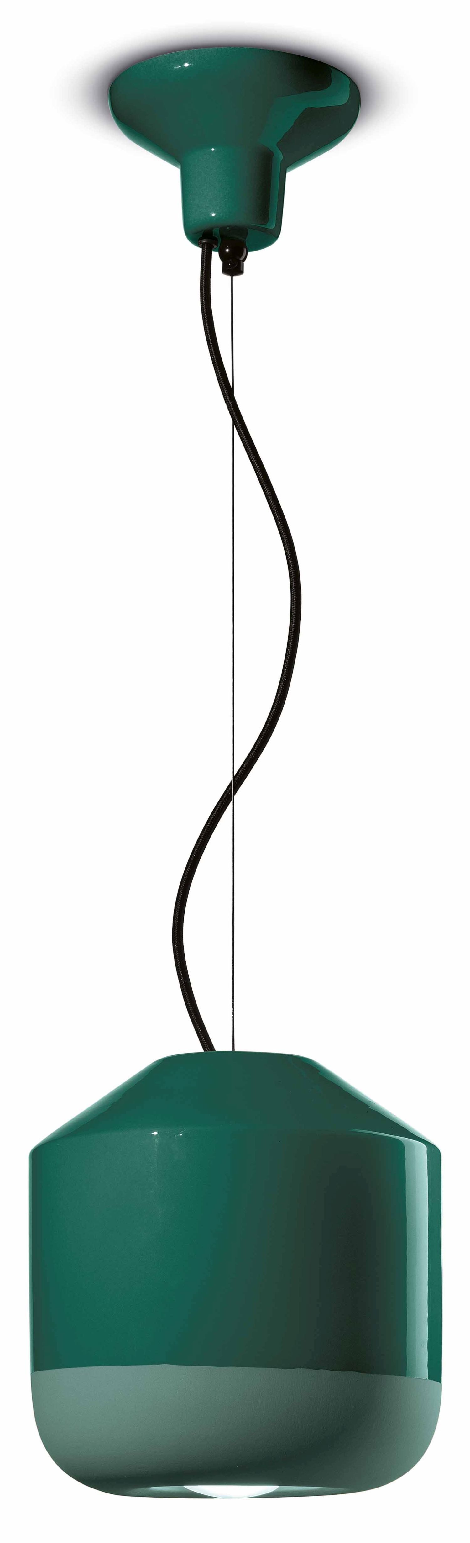 Licht-Erlebnisse Pendelleuchte MATTEO, ohne Leuchtmittel, Keramik H: max. 145 cm rund Ø 24 cm Flaschengrün E27 Retro