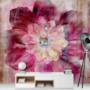 Bilderdepot24 Vliestapete Vintage Blumen Ranken Kunst Floral Pink Rosa Wanddeko, Glatt, Matt, (Inklusive Gratis-Kleister oder selbstklebend), Wohnzimmer Schlafzimmer Küche Flur Fototapete Motivtapete Wandtapete