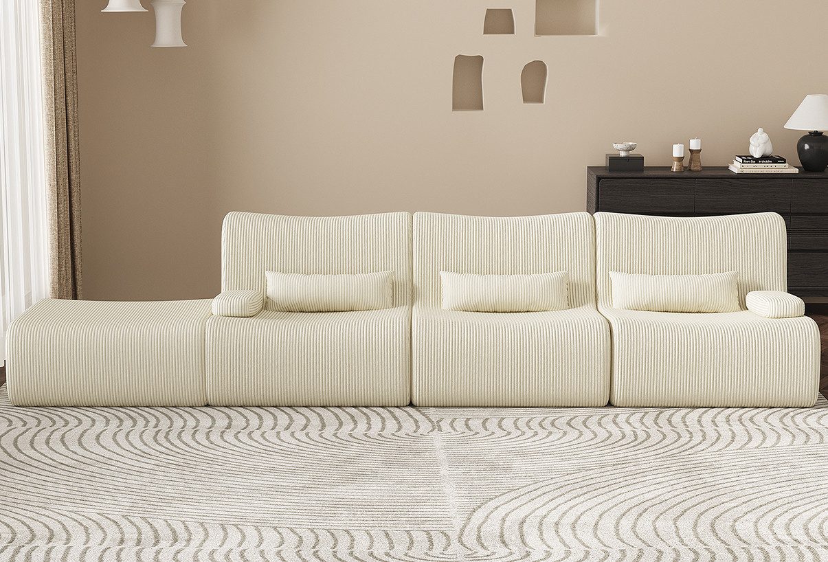 Lexzurn Ecksofa Ecksofa mit Schlaffunktion 250 x 170 x 76 cm, L-förmige Couch aus Cord, Memory-Schaumstoff, Tiefer Sitzfläche, Modulares Sofa mit Chaiselongue für Wohnzimmer und Schlafzimmer