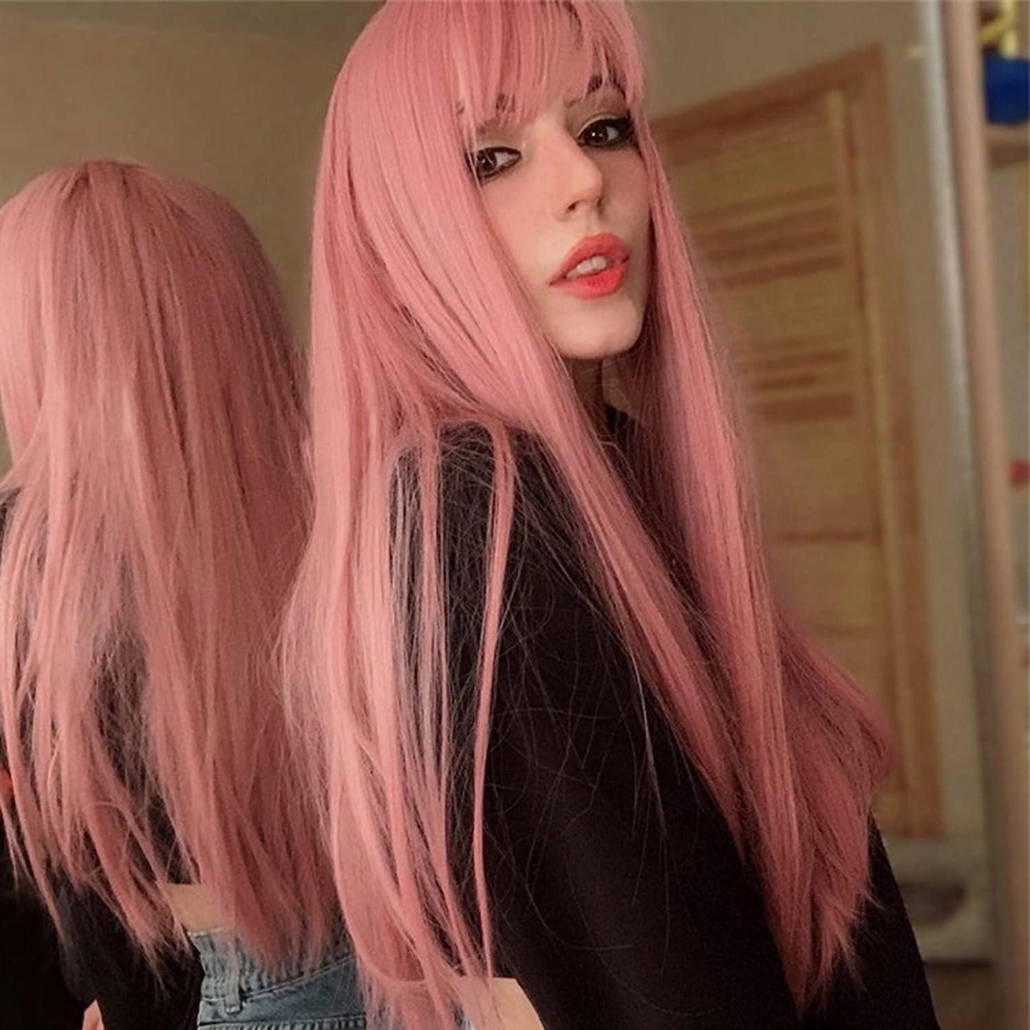 LuxusKollektion Kostüm-Perücke Perücke Cosplay lang glatt Pony Kunsthaar 70cm Rosa