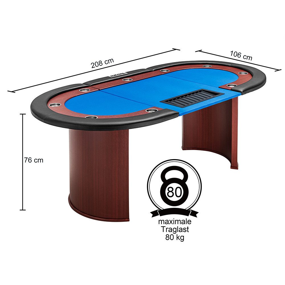 MUWO Spieltisch Pokertisch für 10 Spieler mit Dealerbereich und Chipablage