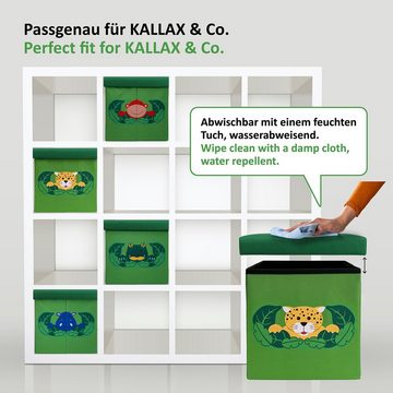 WIESEN.design Spielzeugtruhe Sitzbox Dschungel für Spielzeug Aufbewahrung, 32x32x32cm, 27L, (geeignet für Kallax-Regale), Belastbar mit 150kg, inkl. eines Baumwollsacks, gratis Versand