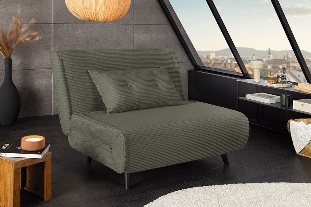 riess-ambiente Relaxsessel SMART MULTIFUNCTION 100cm grün - Cord Stoff, Bettfunktion, mit Kissen (Einzelartikel, 1-St), ausziehbare Schlafgelegenheit - ideal für Wohn- oder Gästezimmer