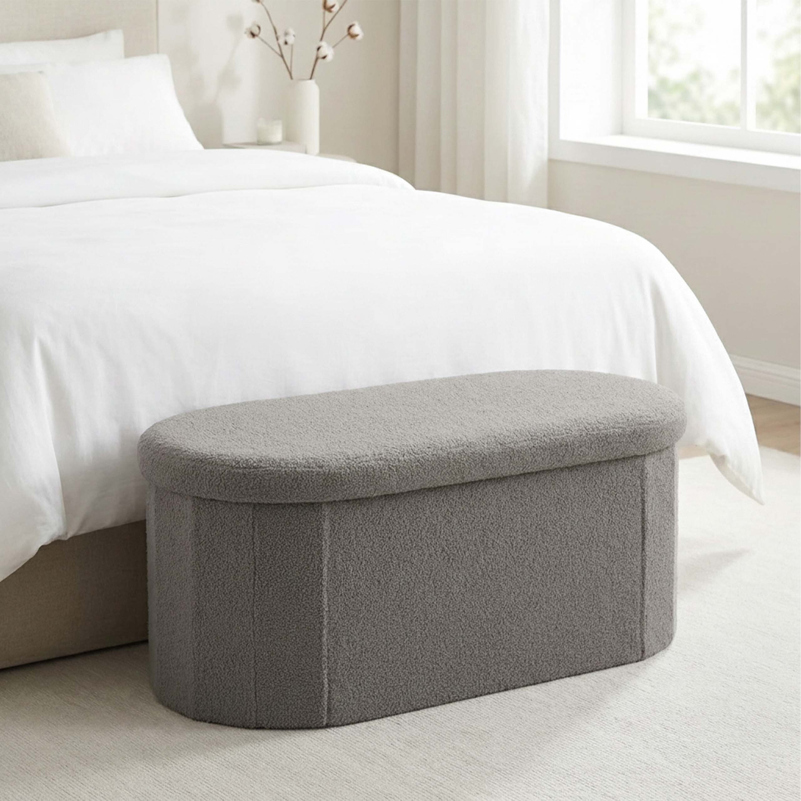 relaxdays Sitztruhe Sitzbank aus Teddystoff (1-St), Dunkelgrau – Bild 2 von 5