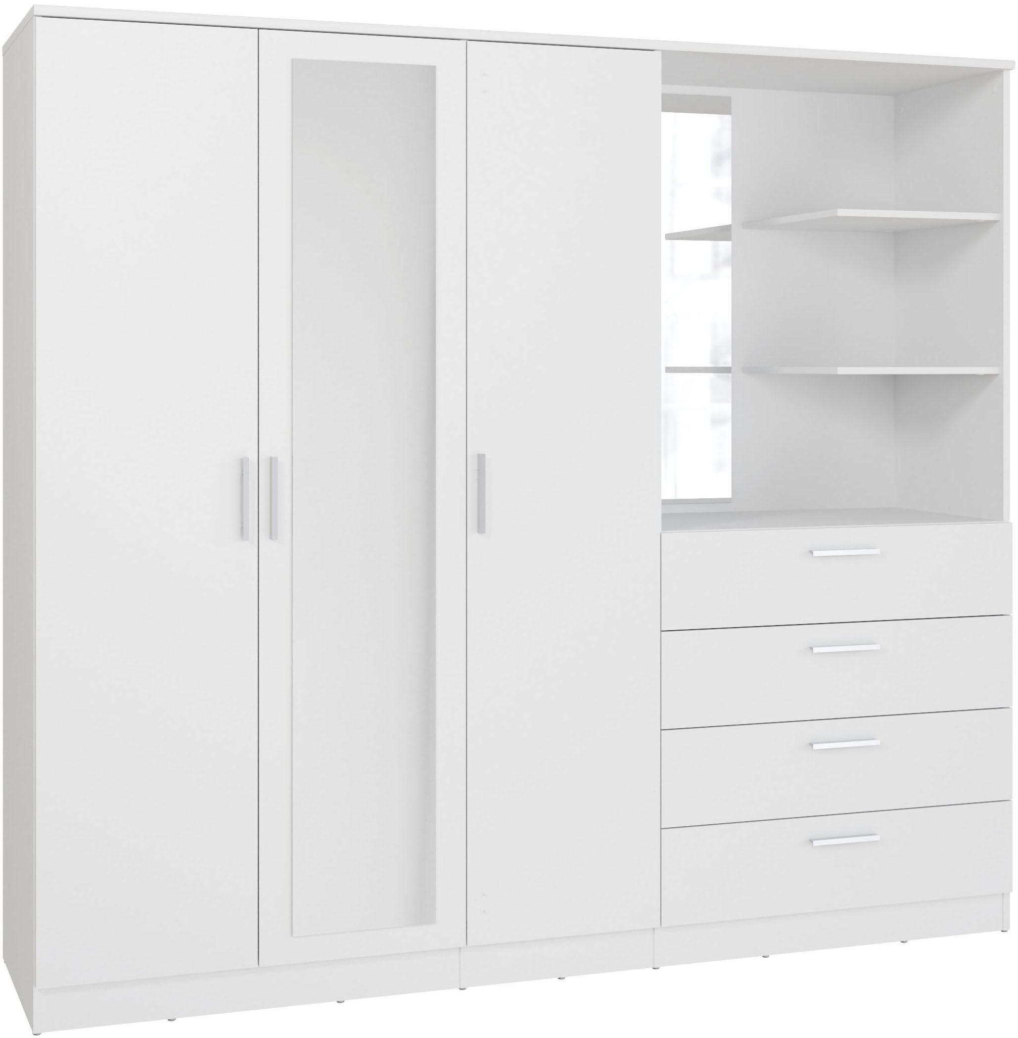 FORTE Kleiderschrank Garderobenschrank, Spiegel, Schubladen, Regale, viel Stauraum (B/H/T 199/181/52,7) Made in Europe, FSC zertifiziert, Stauraumwunder
