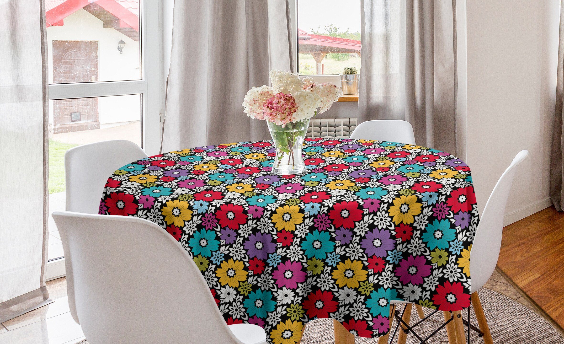 Dekoration, Küche und Kreis Blumen Abakuhaus Abdeckung für Blumen Tischdecke Blumenelemente Esszimmer Tischdecke