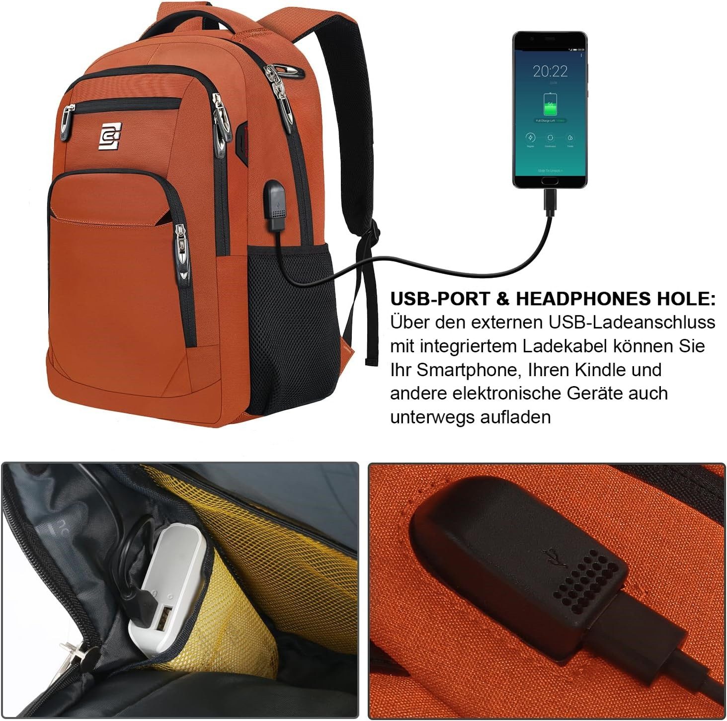 OKWISH Laptoprucksack Laptop Rucksäcke Schulrucksack Wasserbeständig Laptoptasche (Uni Tasche Businessrucksack Sportrucksack, Backpack mit Laptopfach, Anti-Diebstahl, mit USB-Anschluss), Herren Damen Jungen Teenager Arbeit Business Freizeit Reisen