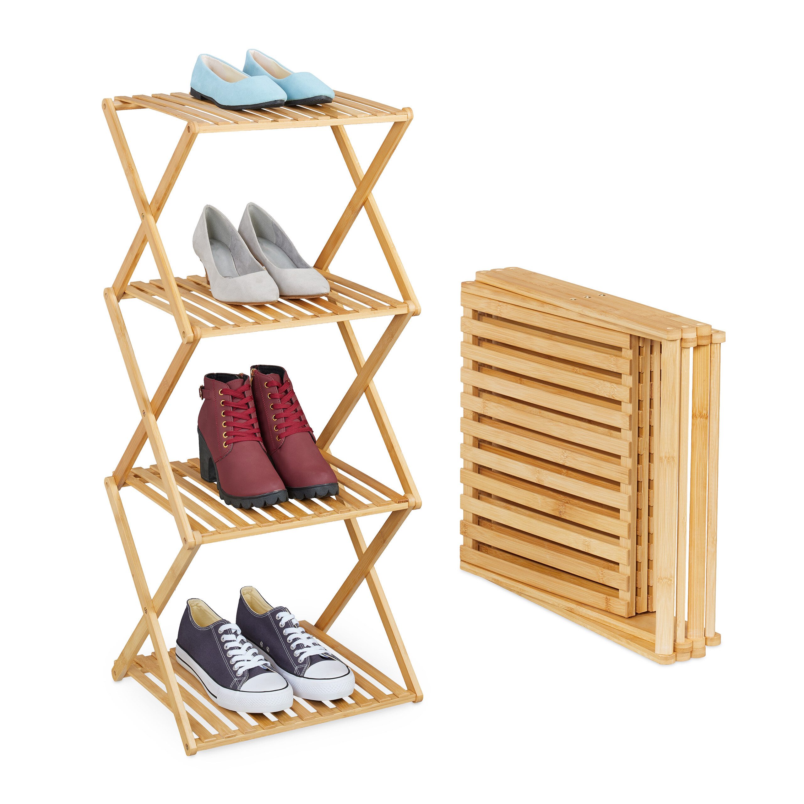 relaxdays Schuhregal Faltbares Schuhregal aus Bambus günstig online kaufen