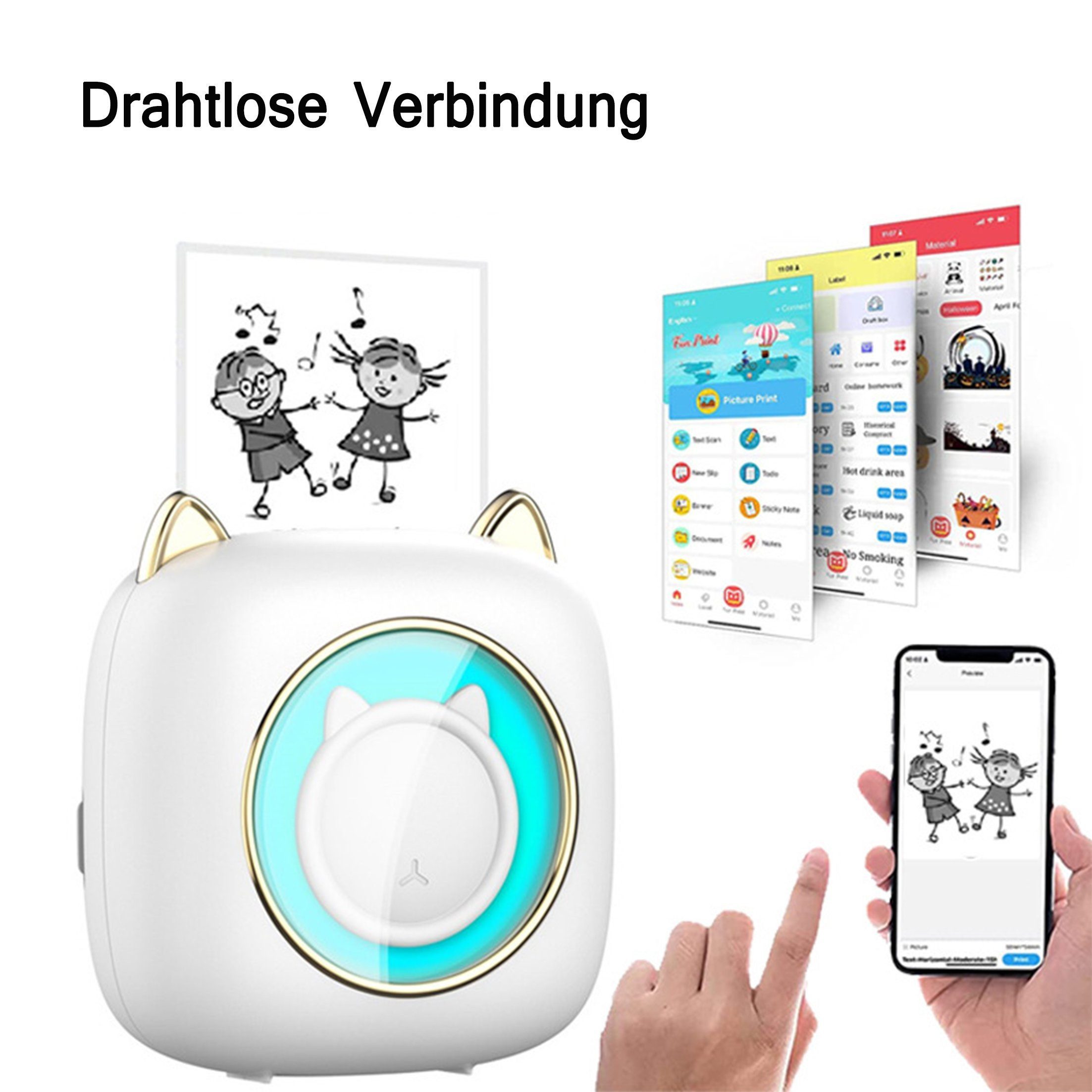 KINSI C23 Mini Thermodrucker Bluetooth - Tragbarer Multifunktionsdrucker Multifunktionsdrucker, (für Texte, Bilder & QR-Codes - Kompatibel mit iOS/Android)