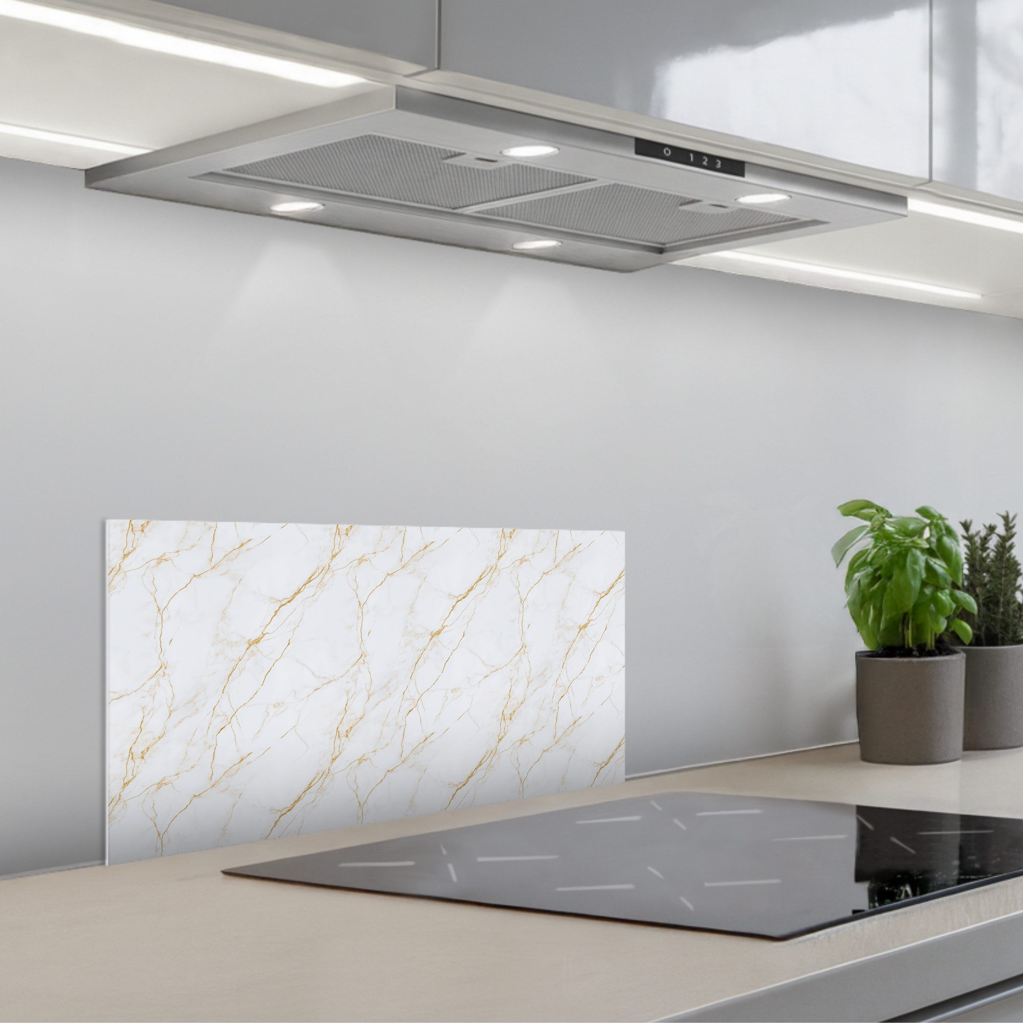 KitchenYeah Küchenrückwand selbstklebend (keine Folie) Weiß - Marmor - Gold - Luxuriös, (1-tlg), Küchenrückwand, Spritzschutz, Kitchen, 60x30 cm