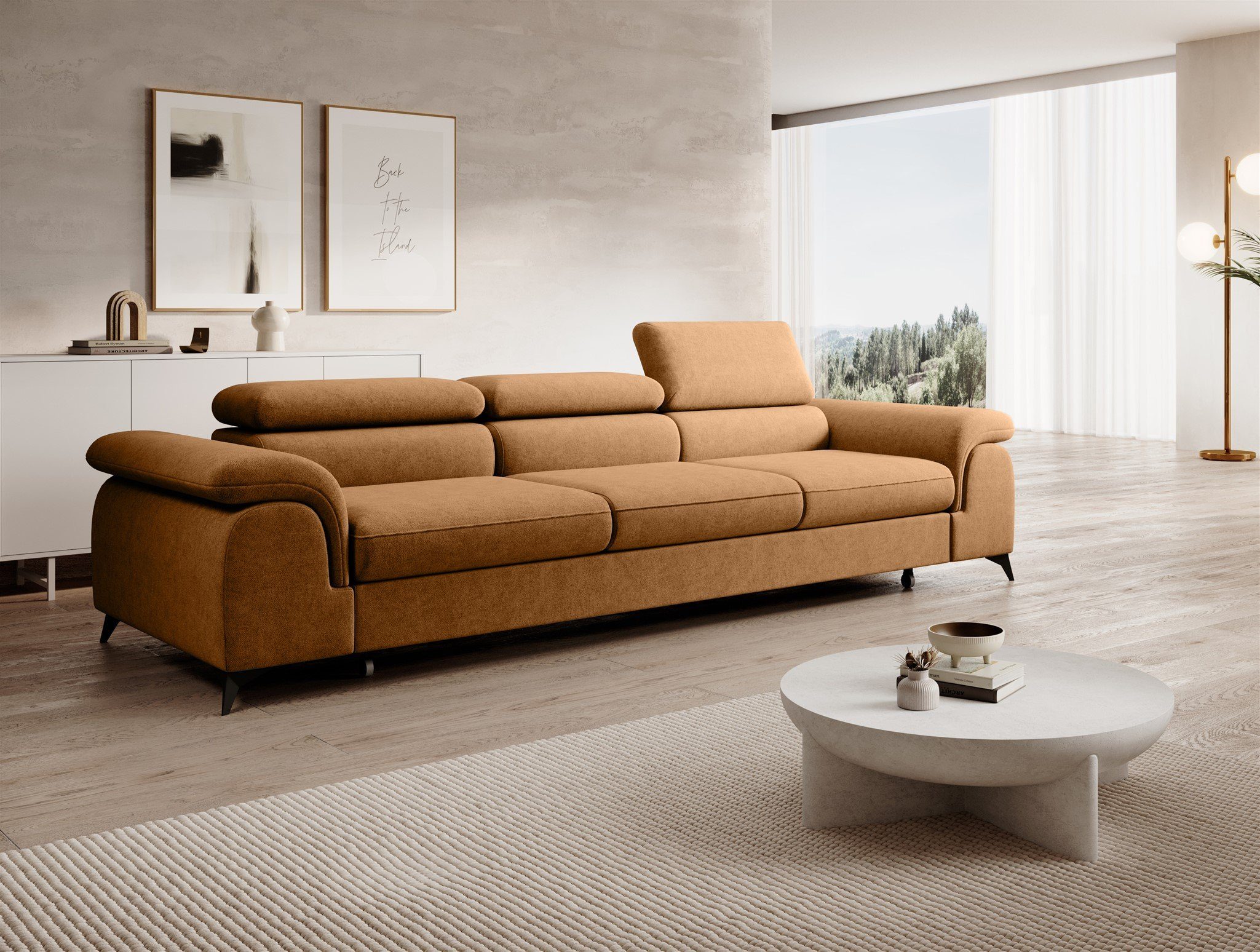 Fun Möbel Big-Sofa Couchgarnitur BASTIEN Megasofa mit Schlaffunktion Stoff Whisper, Kopfstützen verstellbar, Rundumbezug Amber