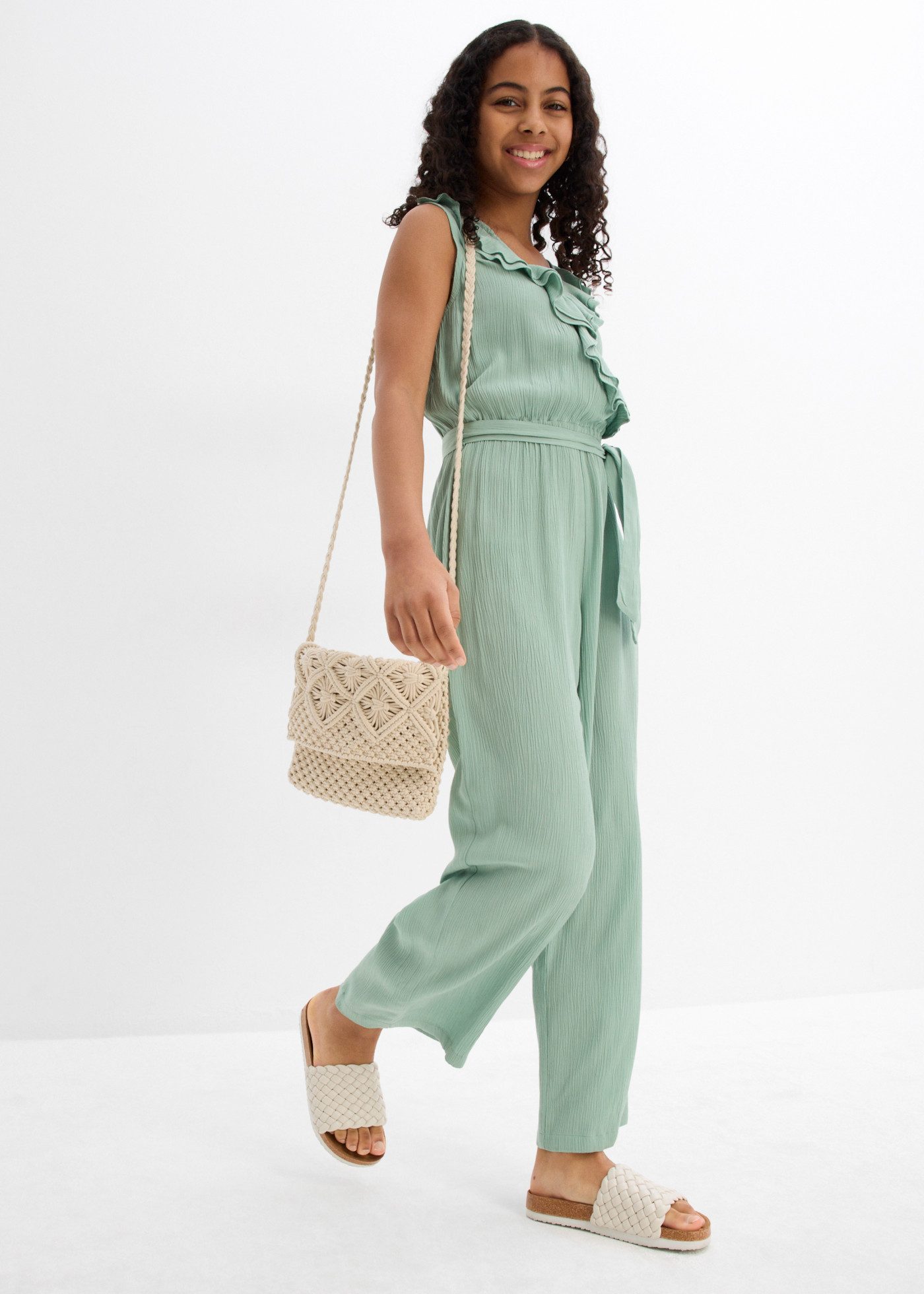 bonprix Jumpsuit fließender Schnitt, mit V-Ausschnitt und Rüschen, aus Viskose
