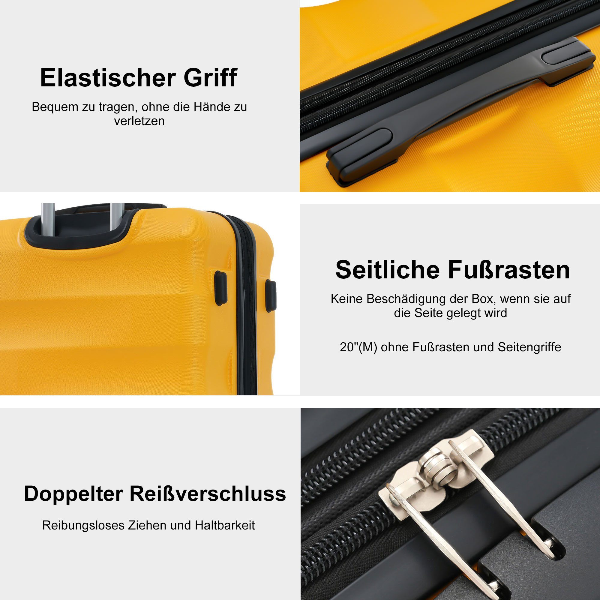 Hartschalen-Trolley, Koffer Rollen, Gelb Handgepäck 4 mit Erweiterung Flieks TSA-Schloss, Reisekoffer,