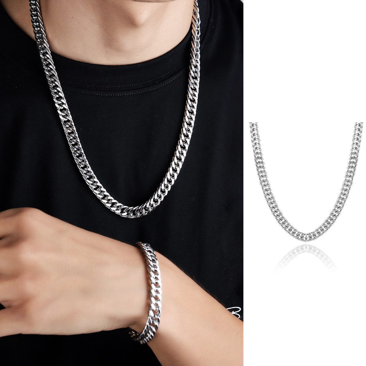 KARMA Schmuckset Herren Silber Panzerkette Armband Edelstahl modern Halsket günstig online kaufen