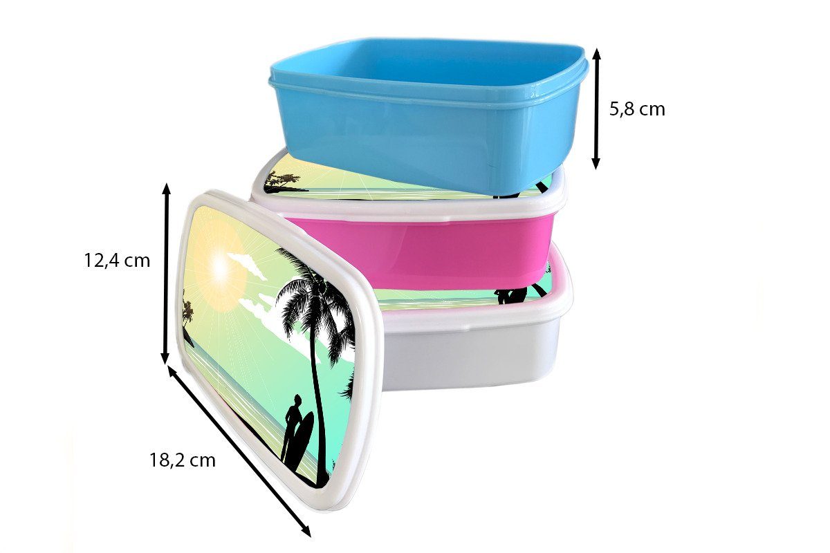 Sonne - MuchoWow weiß für - und Jungs Mädchen Lunchbox Brotdose, (2-tlg), - für Palme, Kunststoff, Surfen Kinder Brotbox Erwachsene, und Meer