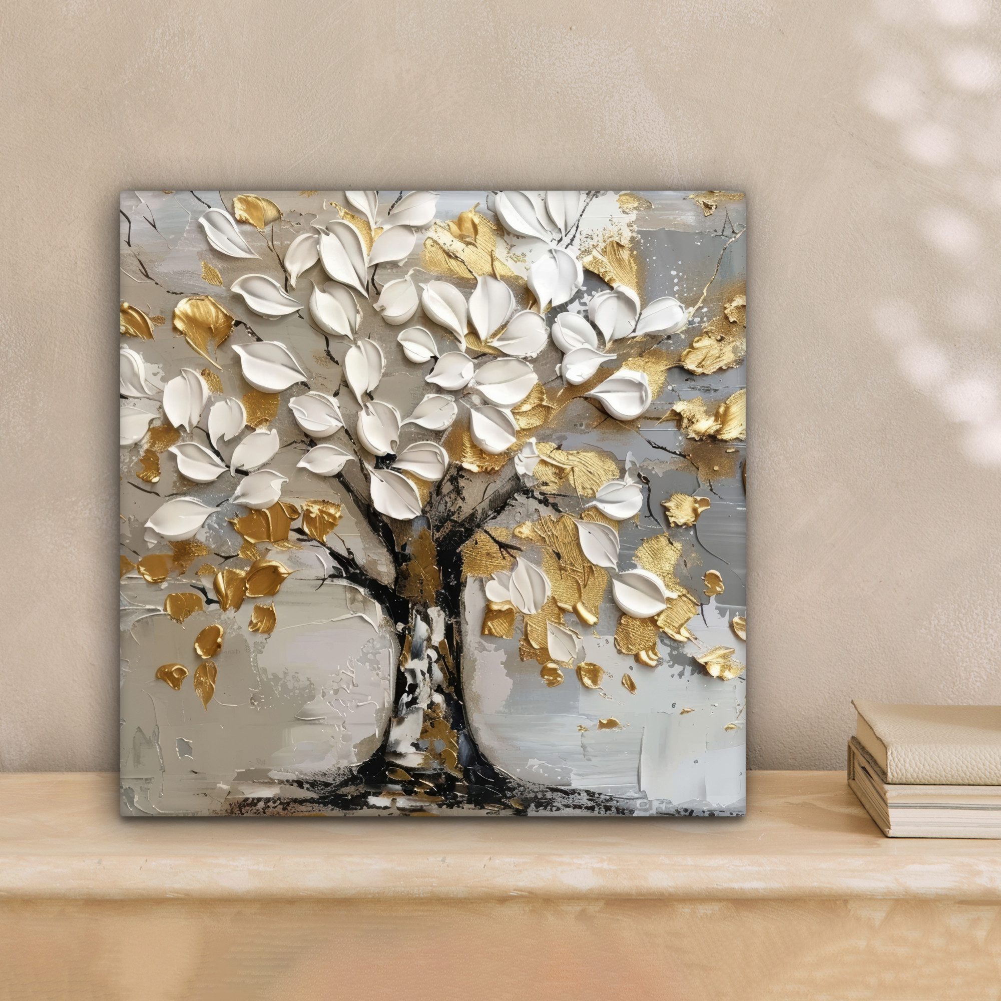 OneMillionCanvasses® Leinwandbild Baum - Beige - Grau - Gold - Abstrakt, Fo günstig online kaufen