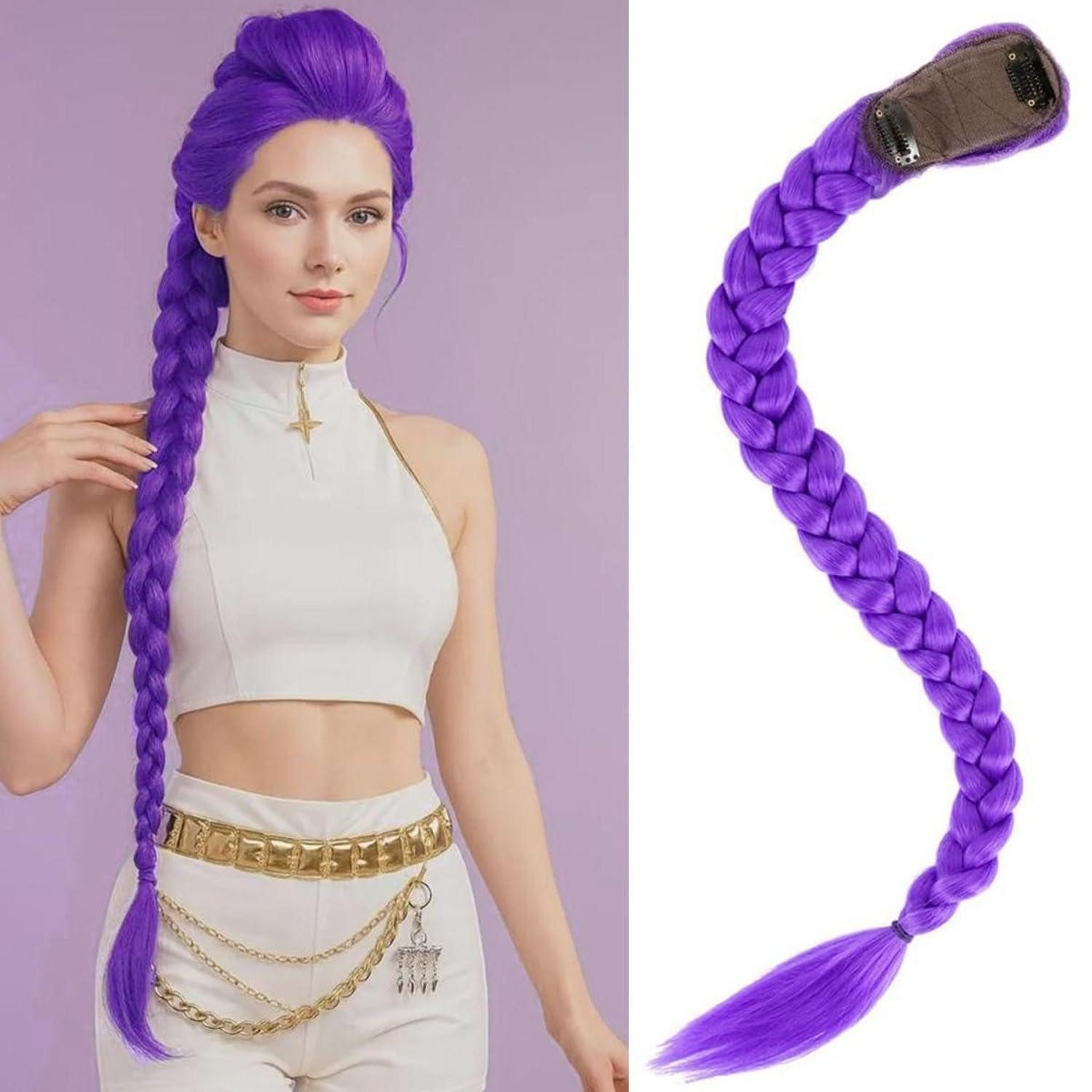 LuxusKollektion Kunsthaar-Extension Haarverlängerung Clip-in lila geflochtener Pferdeschwanz 66 cm