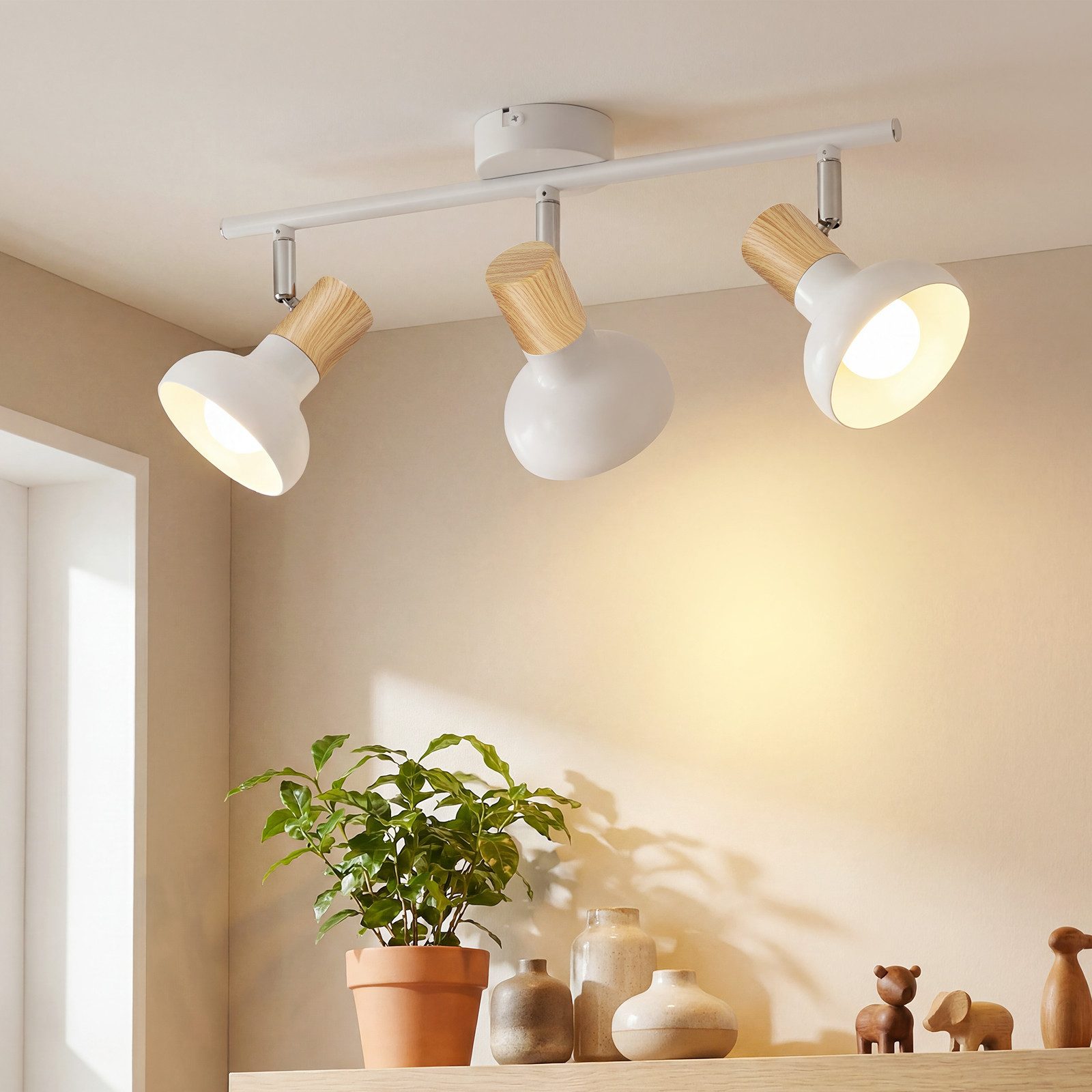 ZMH Deckenstrahler E14 Flammig Eisen Lampenschirm Deckenlampe Flur & Schlafzimmer, ohne Leuchtmittel, Weiß Schwenkbar 350° Modern Wohnzimmerlampe