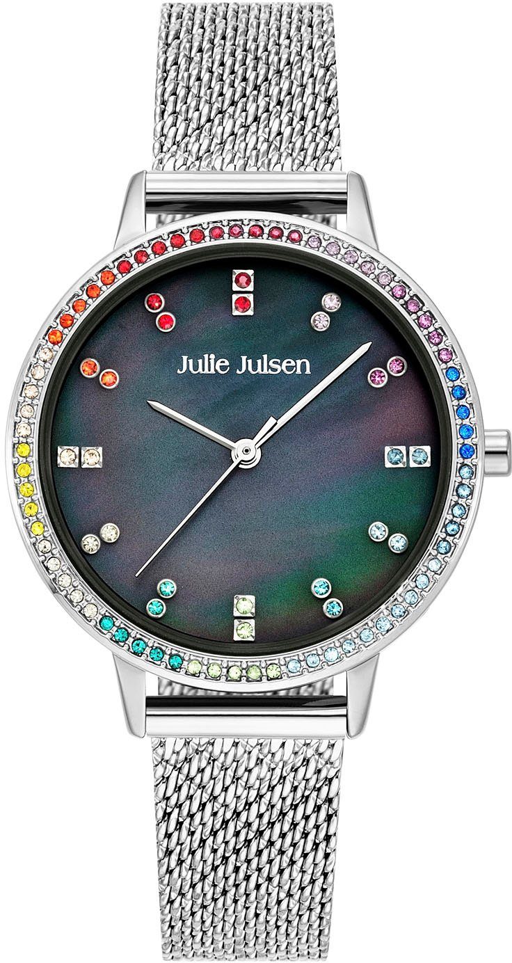 Julie Julsen Quarzuhr Julie Julsen Rainbow Silver Black, JJW2100SME, bunte Zirkonia, Regenbogen
