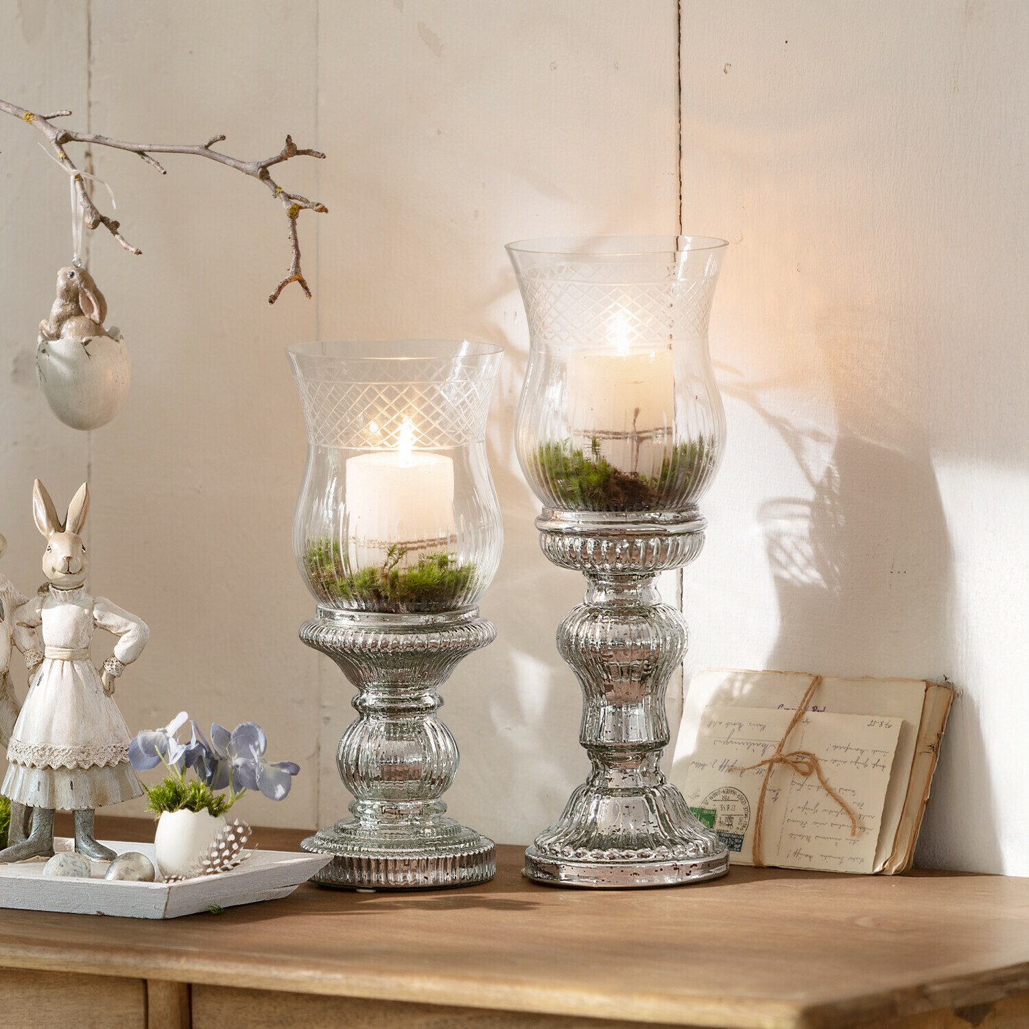 Mirabeau Windlicht Kerzenständer 2er Set Luisant silber/ klar (2er Set, 2er günstig online kaufen