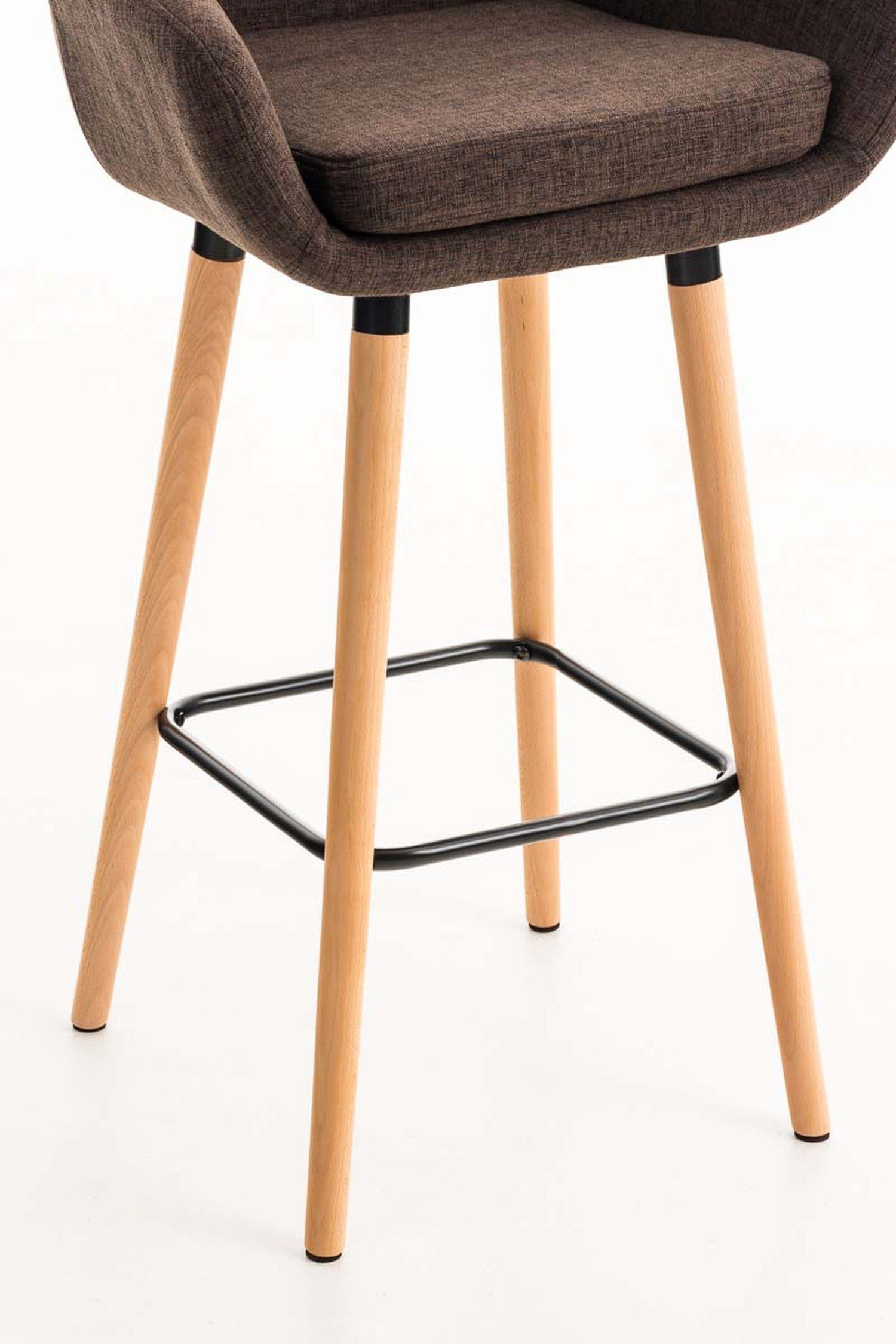 TPFLiving mit Sitzfläche: für - Gestell Holz & 4-Fuß (Barstuhl Barhocker Rückenlehne und bequemer Fußstütze Braun Stoff Hocker Grande Theke Küche), angenehmer Tresenhocker
