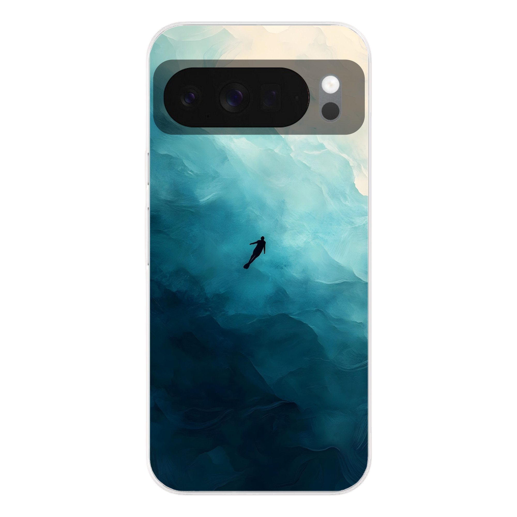 MuchoWow Handyhülle für Google Pixel 10 Meer - Silhouette - Abstrakt - Blau, Phone Case, Silikon, Schutzhülle Dünn