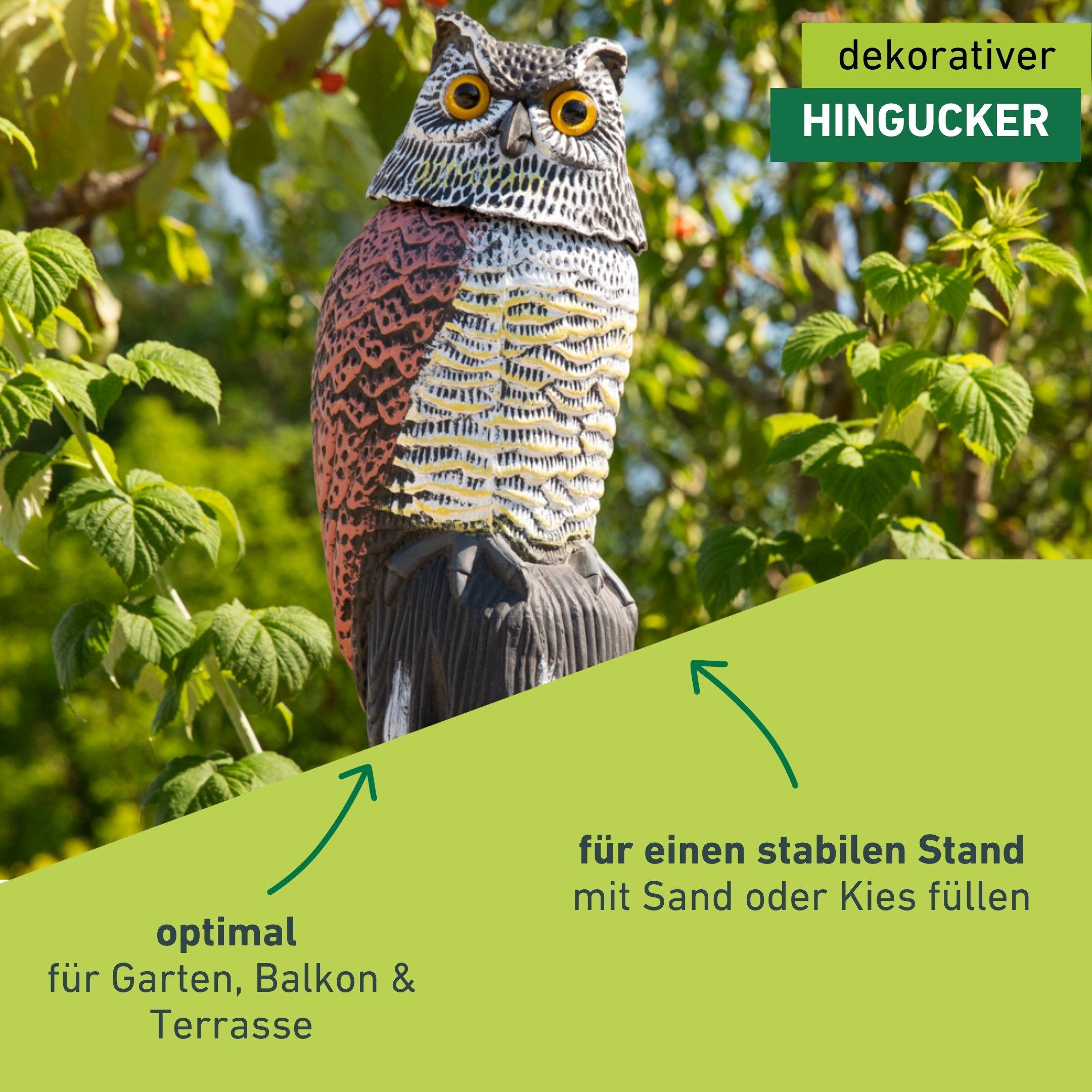 Windhager Vogelattrappe Scary Owl 40 x 15 cm, Vogelabwehr Eule mit Wackelkopf, (1-St), wetterfester Taubenschreck – Bild 4 von 5