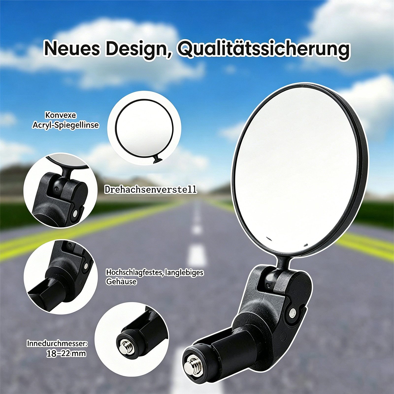MOPUEA Fahrradspiegel Fahrradspiegel 2Stück 360°Fahrrad Rückspiegel Verstellbarer Weitwinkel (2er Set Fahrrad Rückspiegel konvex 360 Grad Weitwinkel universal, Fahrrad Rückspiegel 360 Grad verstellbar Weitwinkel Lenker montiert), 360 Grad einstellbar Weitwinkel konvex stabil einfach Montage