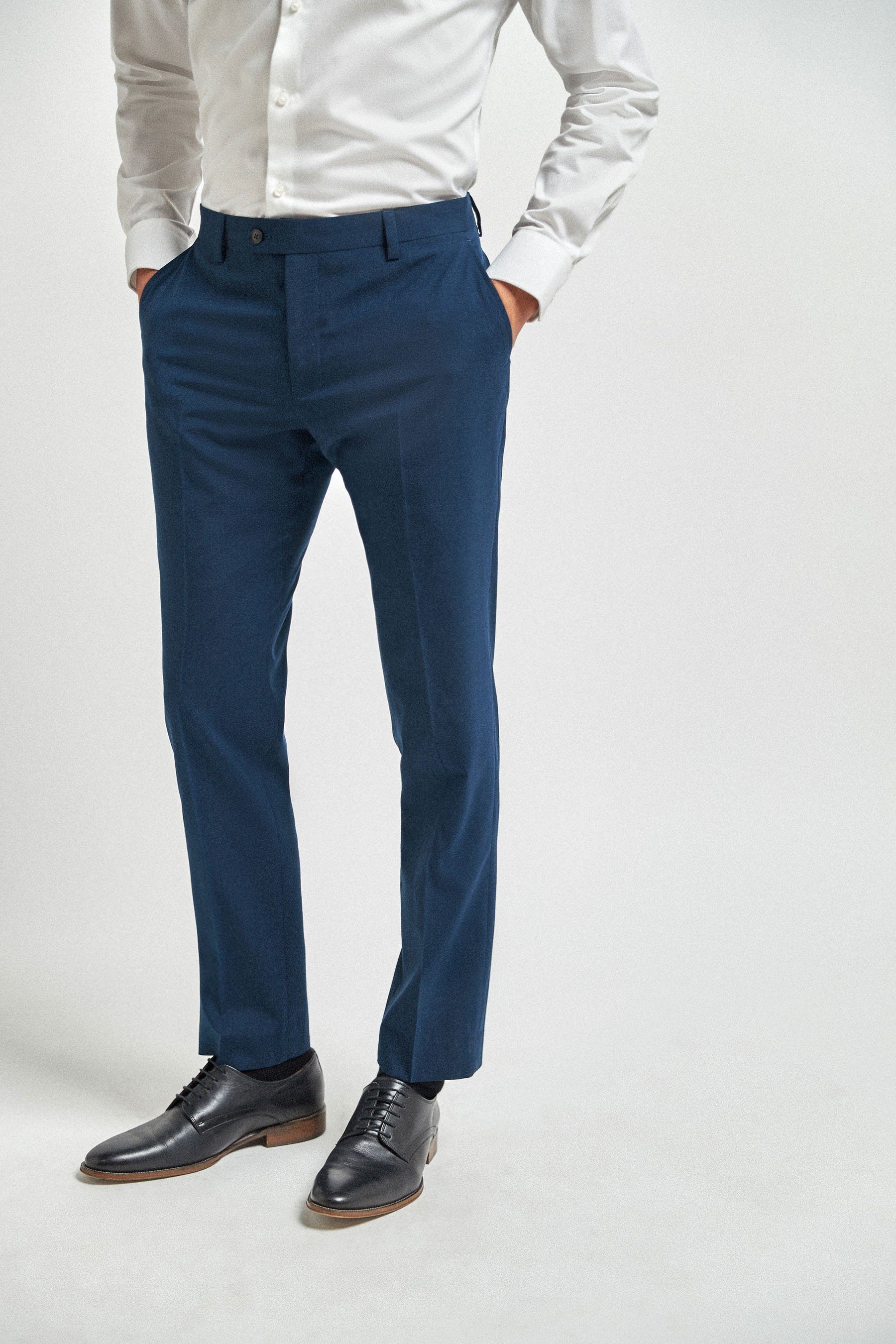 Anzughose mit Next (1-tlg) Anzughose Blue Strukturierte Fit Wolle: Bright Slim