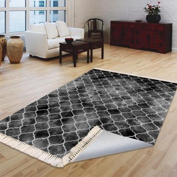 Teppich Karo Anthrazit 6x Größen Läufer Waschbar Antirutsch Flacher Teppich, Jungengel Textilien, Höhe: 6 mm, Universell einsetzbar, Fußbodenheizungsgeeignet