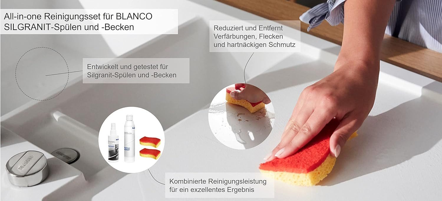 Blanco BLANCO DeepClean Silgranit Cleaning Set-Care Product for Granite Sinks Armaturenreiniger (DailyClean+, Spontex Schwamm rot Silgranit, DeepClean Silgranit Silgranit Cleaning Set, blanco, Reinigungsset, Pflege, Reinigungsset)