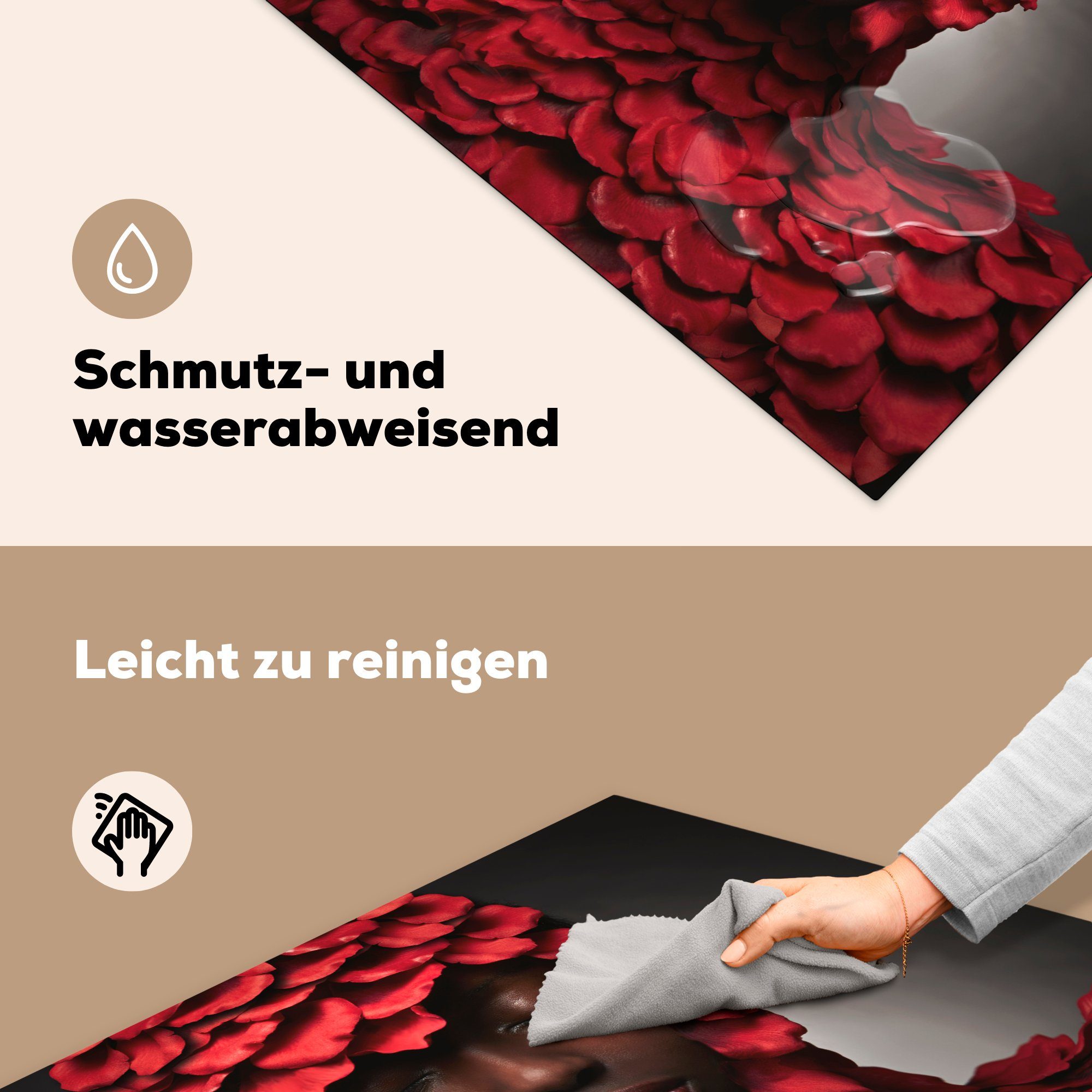 küche Herdblende-/Abdeckplatte Arbeitsplatte Rot, 78x78 (1 - - Vinyl, cm, für tlg), Frau MuchoWow Laub Ceranfeldabdeckung,