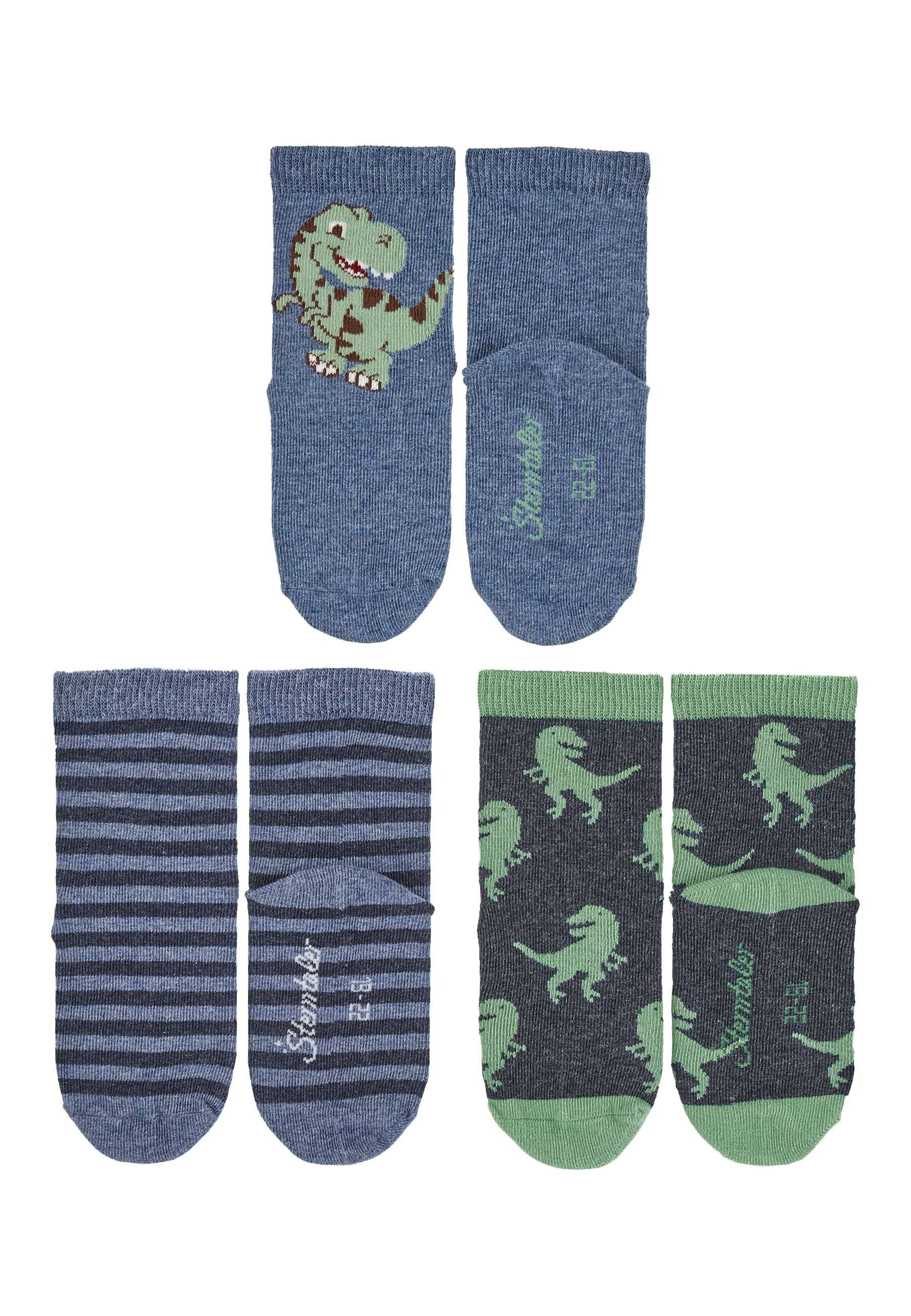 Sterntaler® Feinsöckchen Socken 3er-Pack Dino (3-Paar, 3er-Pack) Socken 3er-Pack hoher Baumwollanteil, Dino-Motive, weich & elastisch