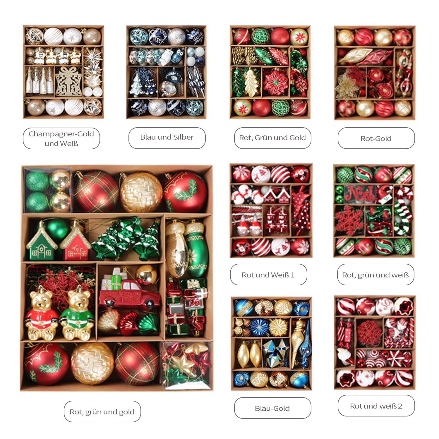 MAGICSHE Weihnachtsbaumkugel Ornamente-Set Kraftpapier Dekoobjekt Grün Rot Gold 70-tlg