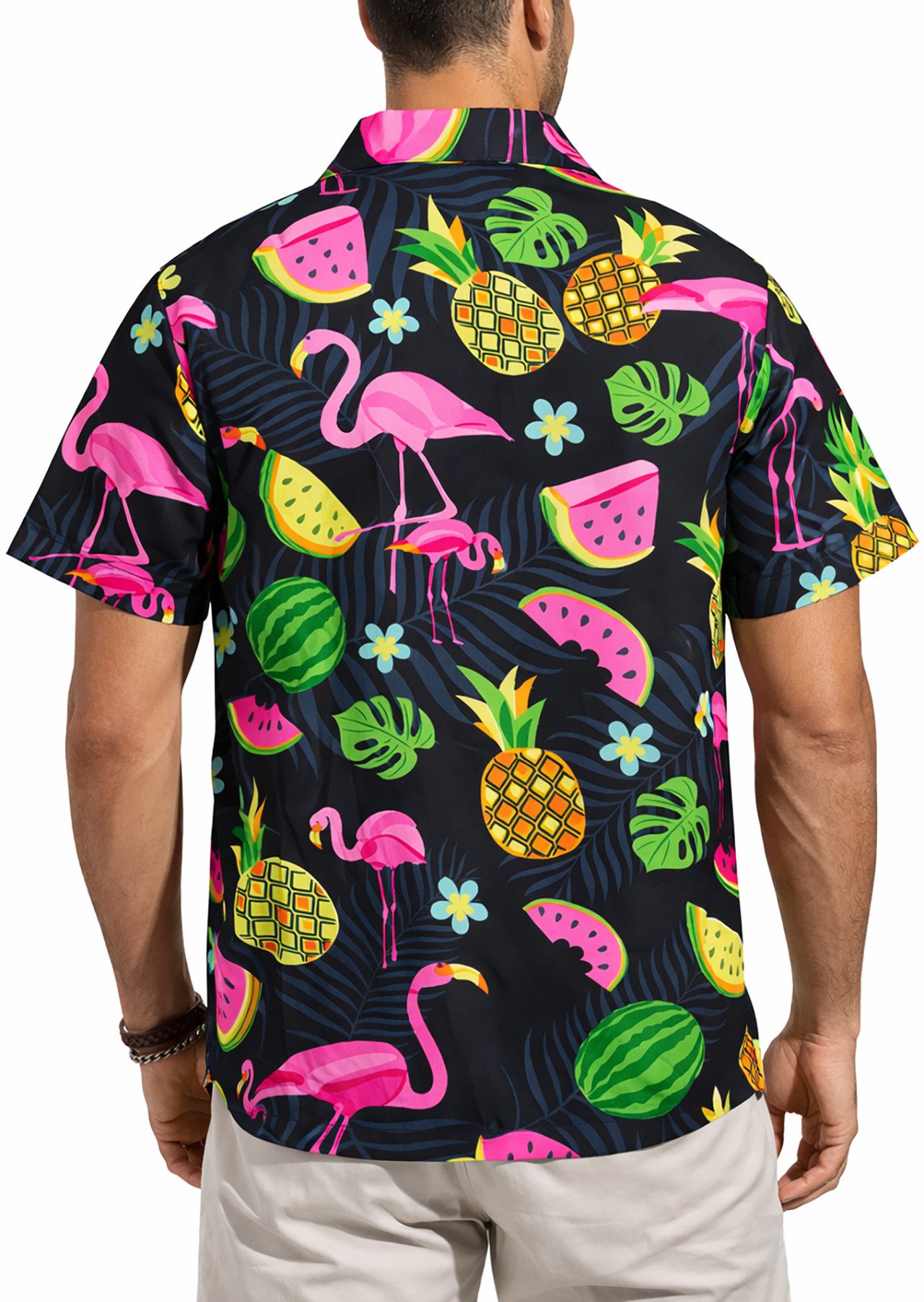 King Kameha Hawaiihemd "Flamingo Melone" Funky Hawaiihemd Herren Kurzarm Fronttasche Stylish – Bild 4 von 5