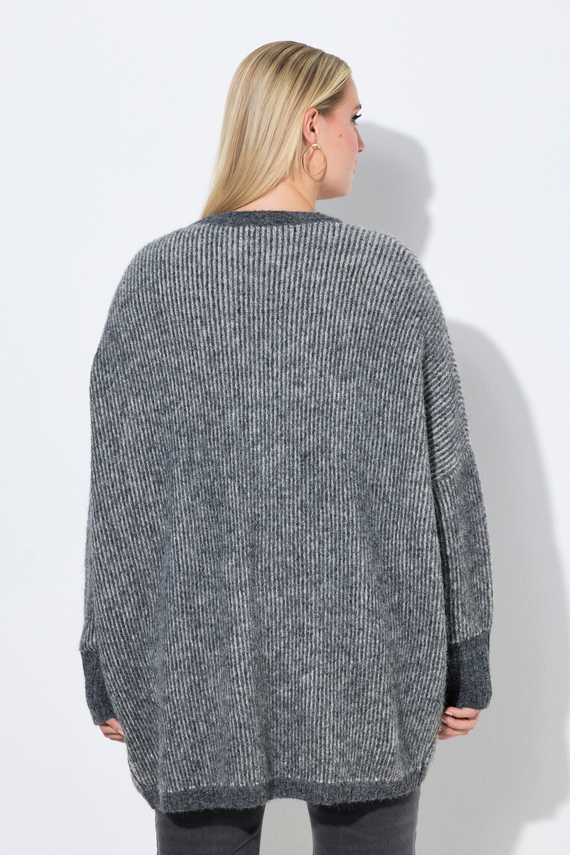 Ulla Popken Strickjacke Strickjacke Egg-Shape offene Form Langarm recycelt