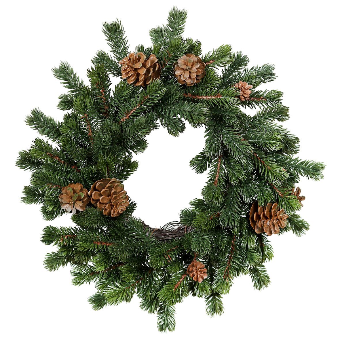 Kunstkranz Künstlicher Premium - Tannenkranz Ø 45cm auf Reisig DP mit 10 Zapfen, Seidenblumen Roß, 100% PE Spritzguss