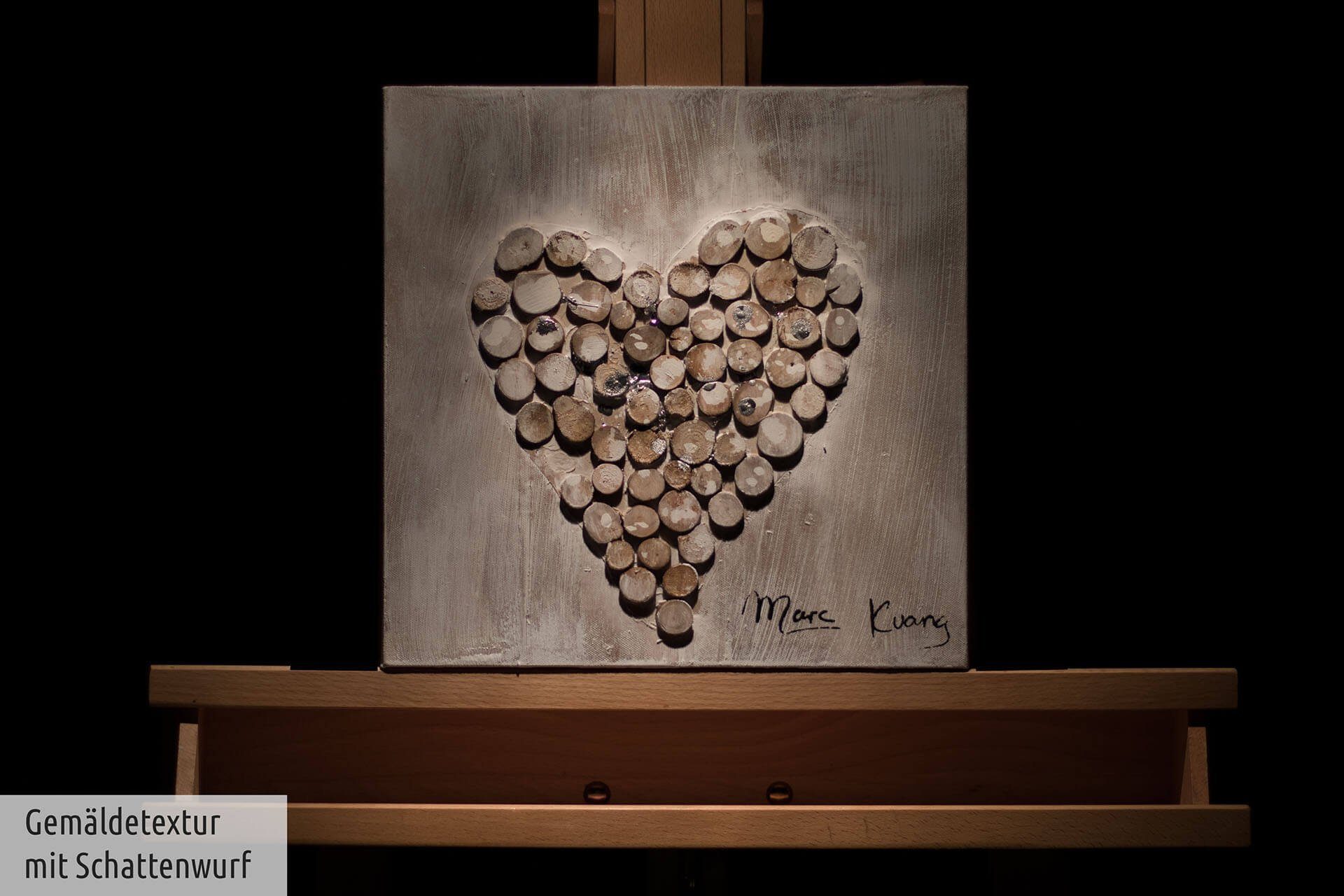 30x30 100% Wandbild Leinwandbild Wohnzimmer Gemälde Heart-warming HANDGEMALT cm, KUNSTLOFT