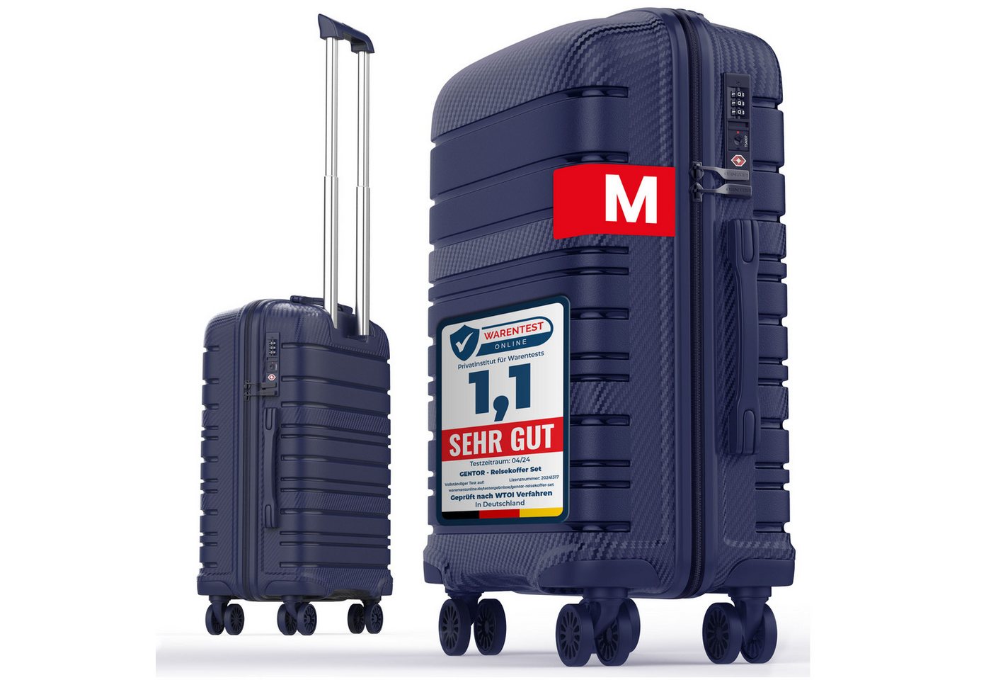 GENTOR Hartschalen-Trolley Koffer Reisekoffer Hartschalenkoffer Trolley Rollkoffer Handgepäck, 4 Rollen, PP Harteschalenkoffer & Reisekoffer