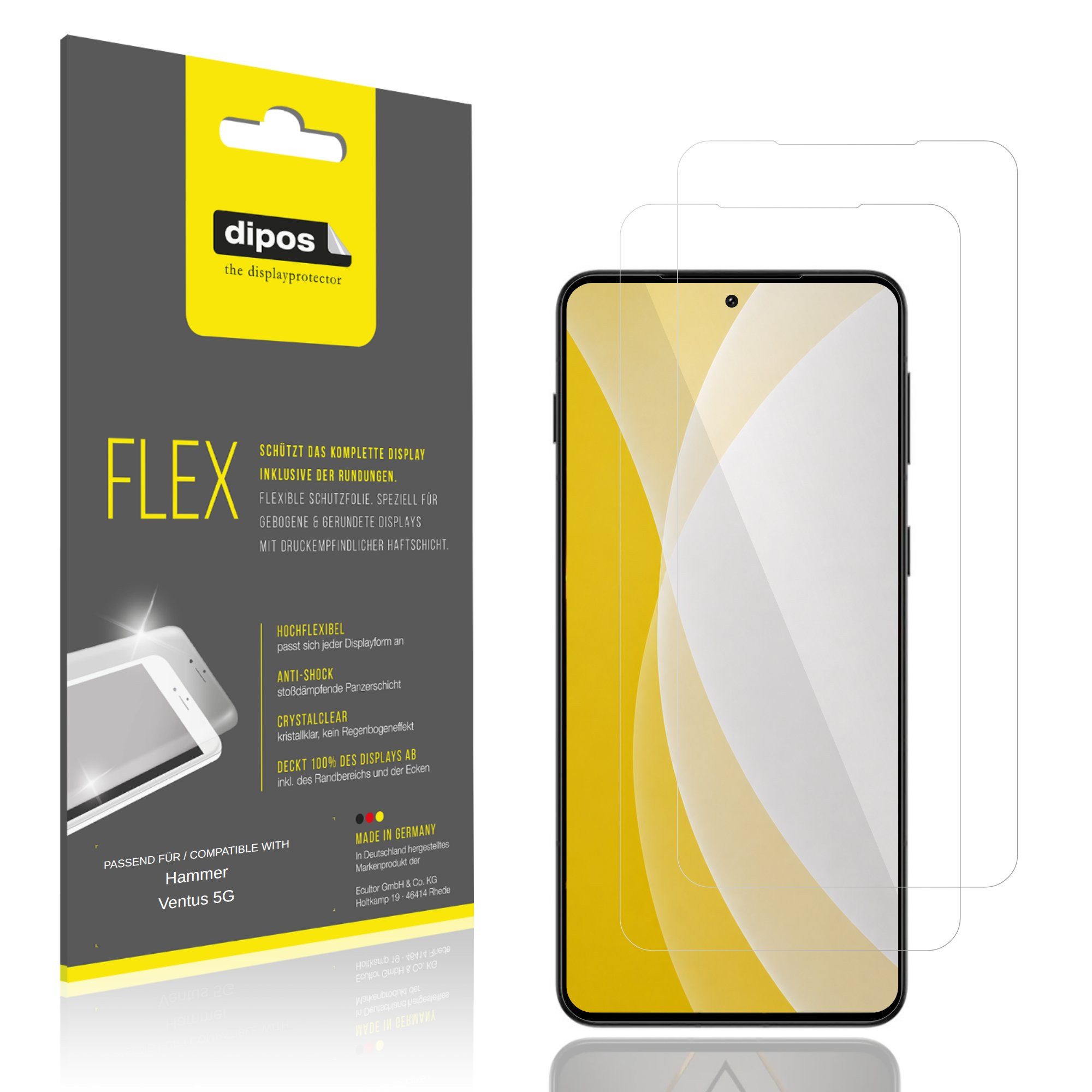 dipos Displayschutzfolie Schutzfolie für Hammer Ventus 5G, 2 Stück, Displayschutz Schutz Folie Made in Germany